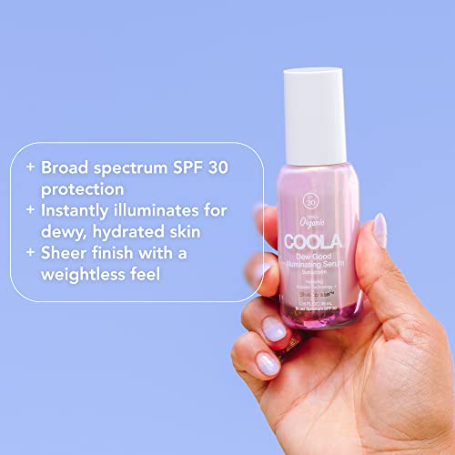 COOLA Organic Dew Good Illuminating Probiotic Serum with SPF 30, Dermatologist Tested Sunscreen with Plant-Derived BlueScreen Digital De-Stress Technology, 1.15 Fl Oz