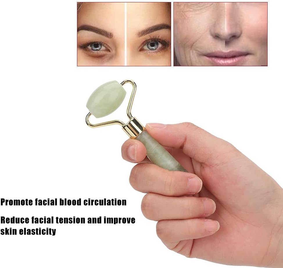 Jade Stone Facial Roller, 3.3x1.6in Face Massager, Face Massage Roller, Facial Massager Roller, Mini Handheld Multifunctional Skin Tightening Facial Massager Tool for Face Beauty Face Lifting