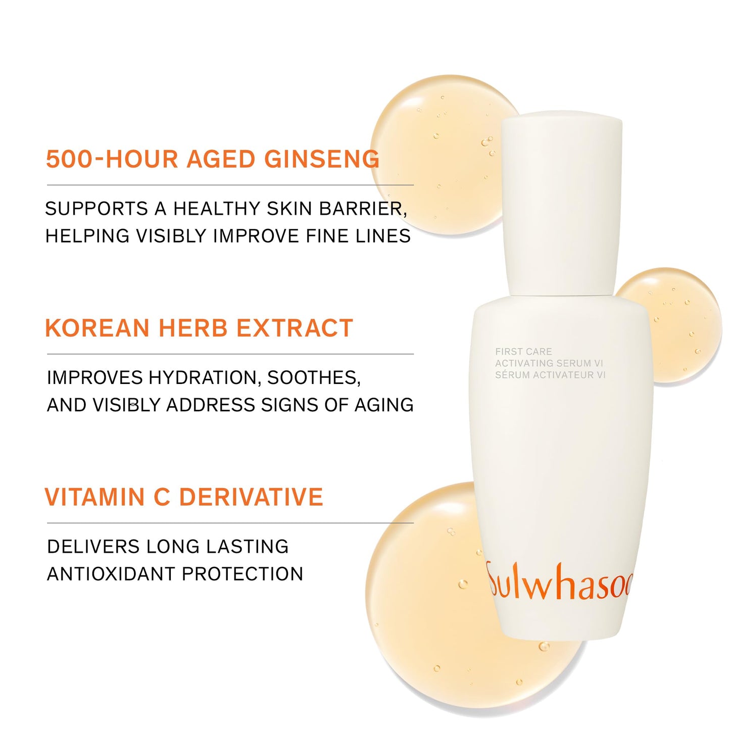 Sulwhasoo First Care Activating Serum - Skin Barrier Strengthening Anti-Aging Face Serum, Visibly Plumps & Hydrates, Reduces Visible Fine Line & Wrinkles, Vitamin C, Korean Skincare