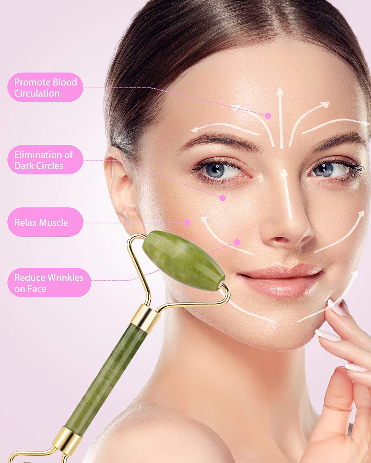 Jade Roller for Face, Jade Roller and Gua Sha Set, EUASOO 100% Real Natural Beauty Jade Facial Roller Massage Tool for Face Eyes Neck Body – Anti Aging Beauty Treatment