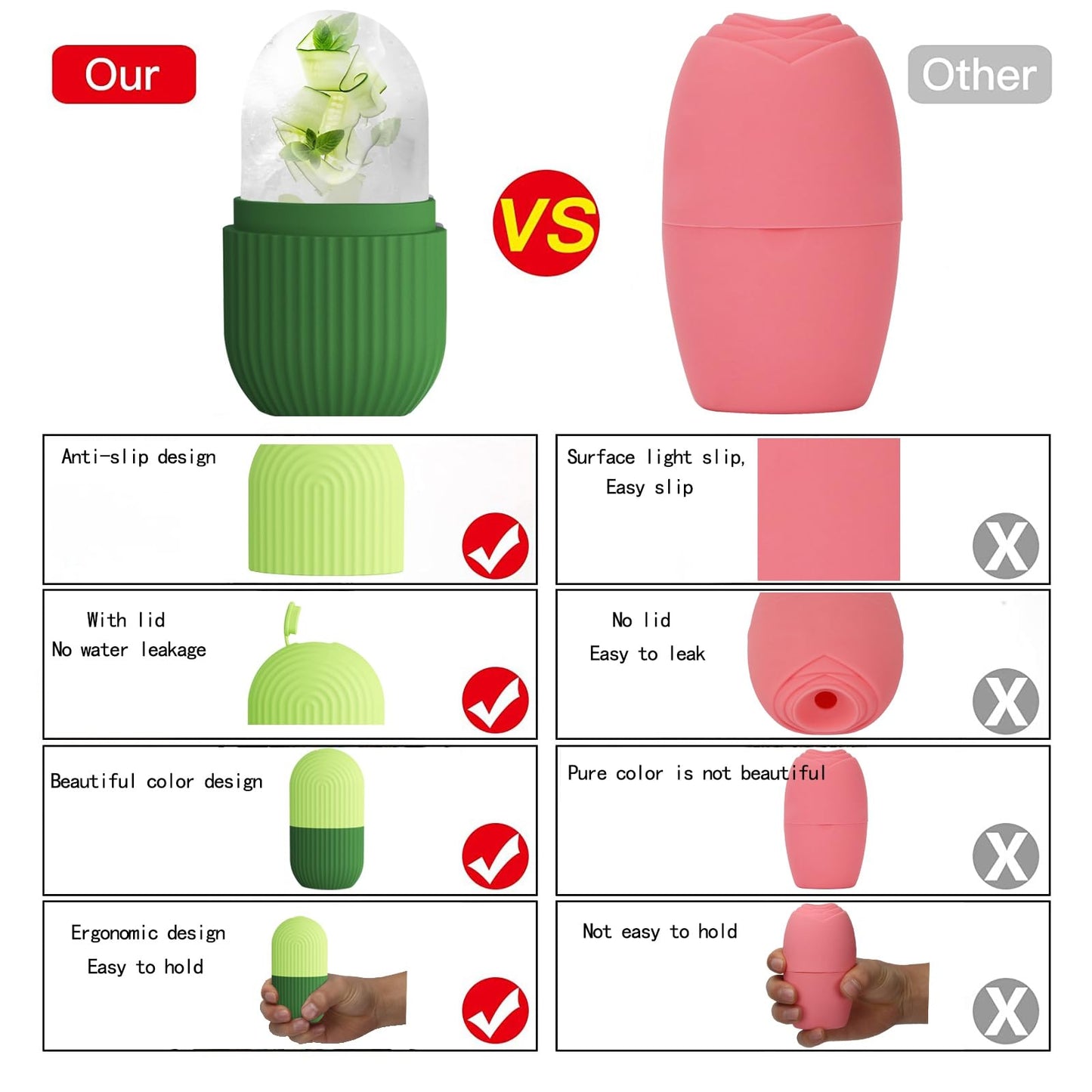 XHJRI Ice Cube Roller Massager for Face, Eyes and Neck Naturally Conditioning and Skin Care,De-Puff Eye Bags,Reduce Migraine Pain,Reusable Massage Silicone Ice Mold (Pink)