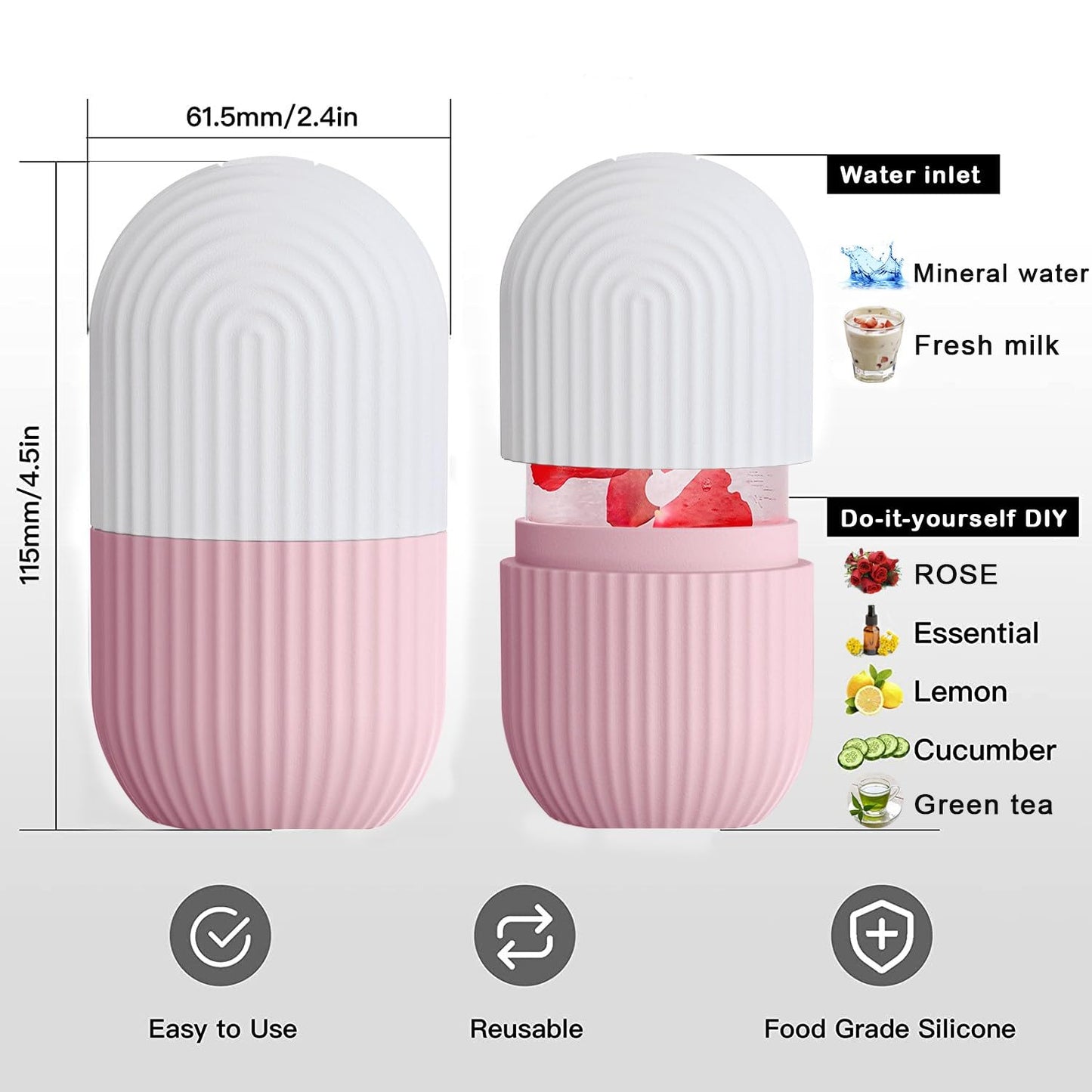 XHJRI Ice Cube Roller Massager for Face, Eyes and Neck Naturally Conditioning and Skin Care,De-Puff Eye Bags,Reduce Migraine Pain,Reusable Massage Silicone Ice Mold (Pink)