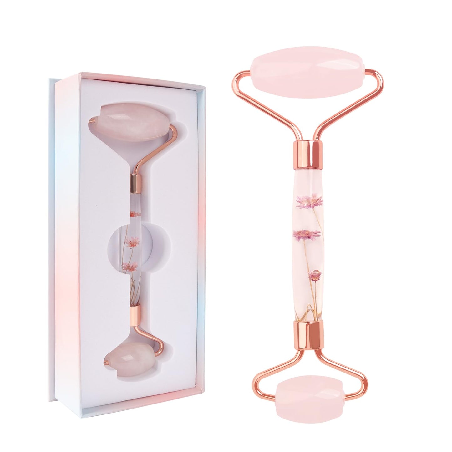 Raffaello Jade Roller for Face, Face Roller Redness Reducing Skin Care Tools, Natural Pink Facial Roller Guasha Face Tool, Massager for Face, Eyes, Neck, Relieve Fine Lines and Wrinkles - Rose Quartz