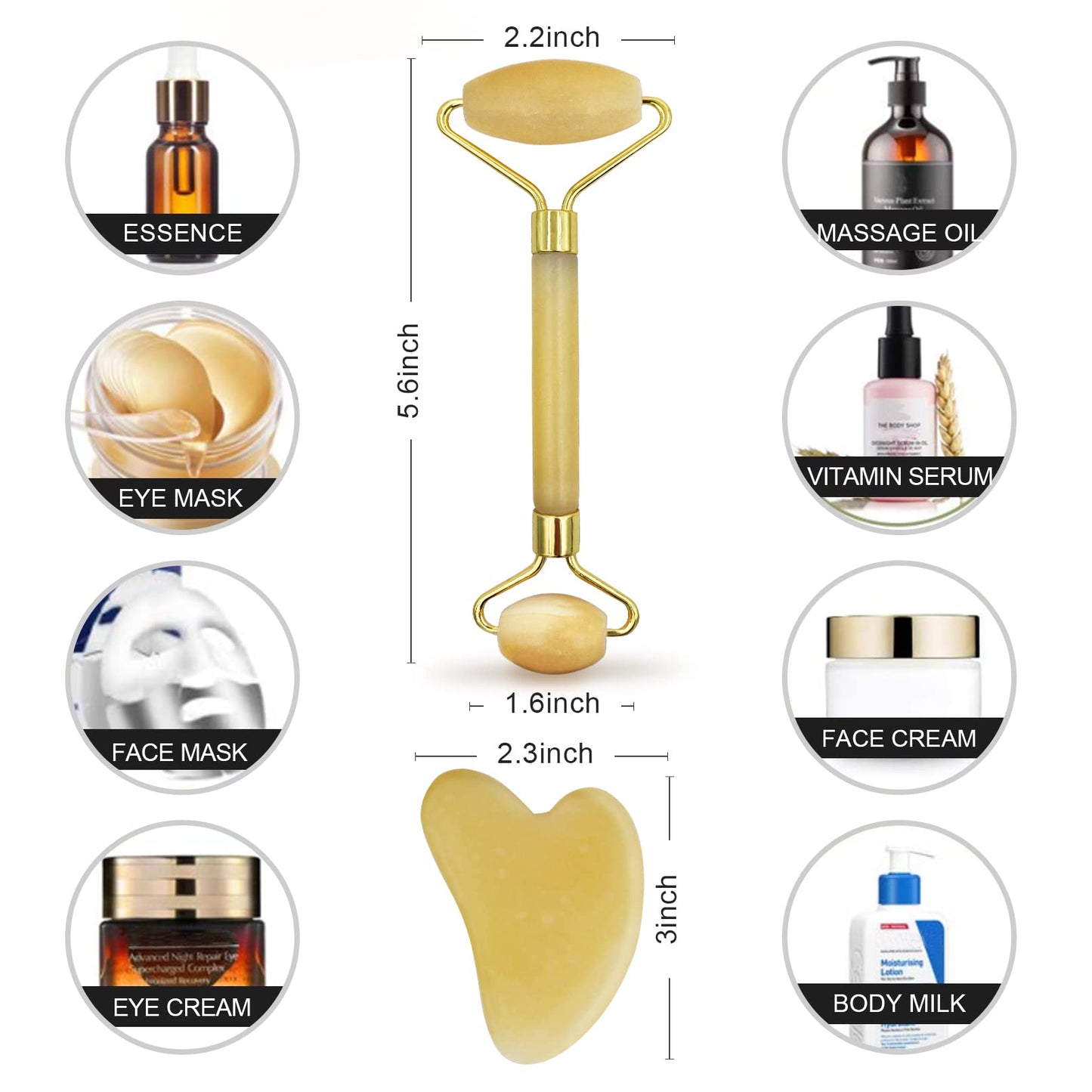 Jade Roller for Face Care, Yellow Guasha Tool for Face, Face Roller Skin Care to Reduce Wrinkles and Lifting