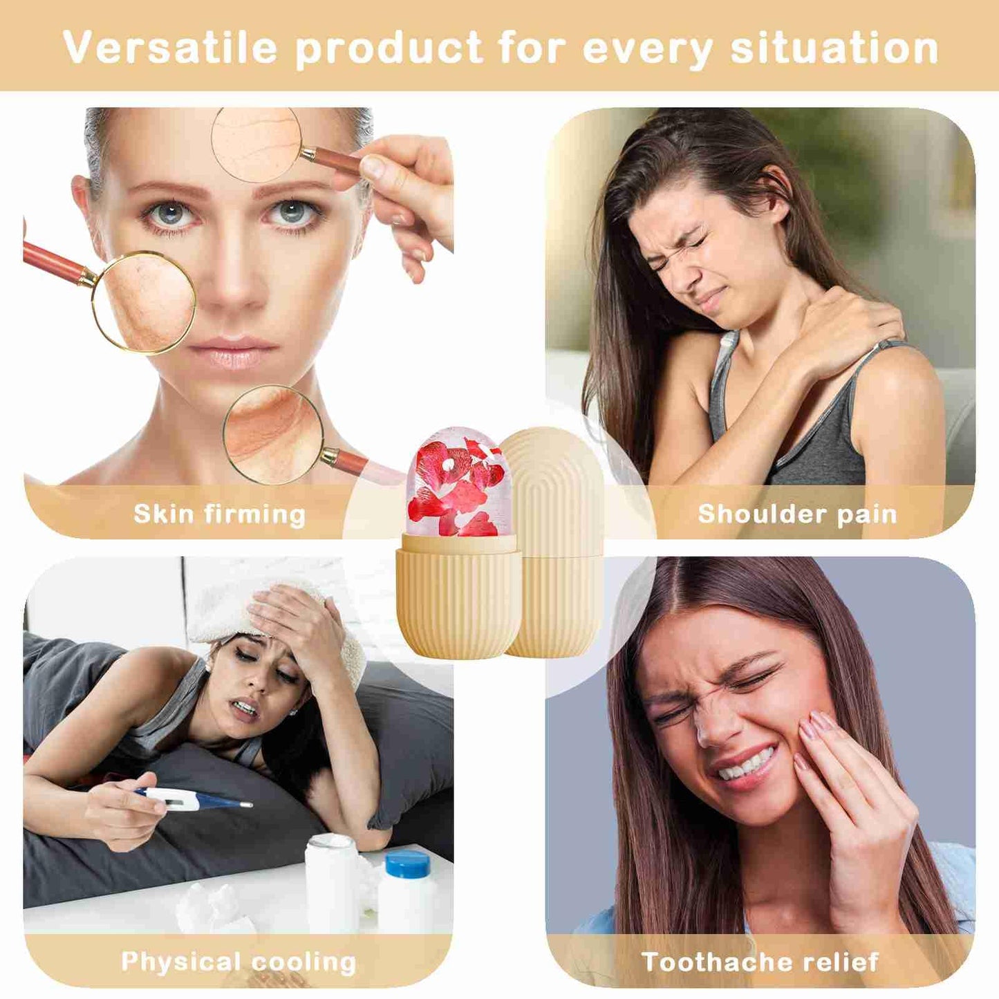 XHJRI Ice Cube Roller Massager for Face, Eyes and Neck Naturally Conditioning and Skin Care,De-Puff Eye Bags,Reduce Migraine Pain,Reusable Massage Silicone Ice Mold (Pink)