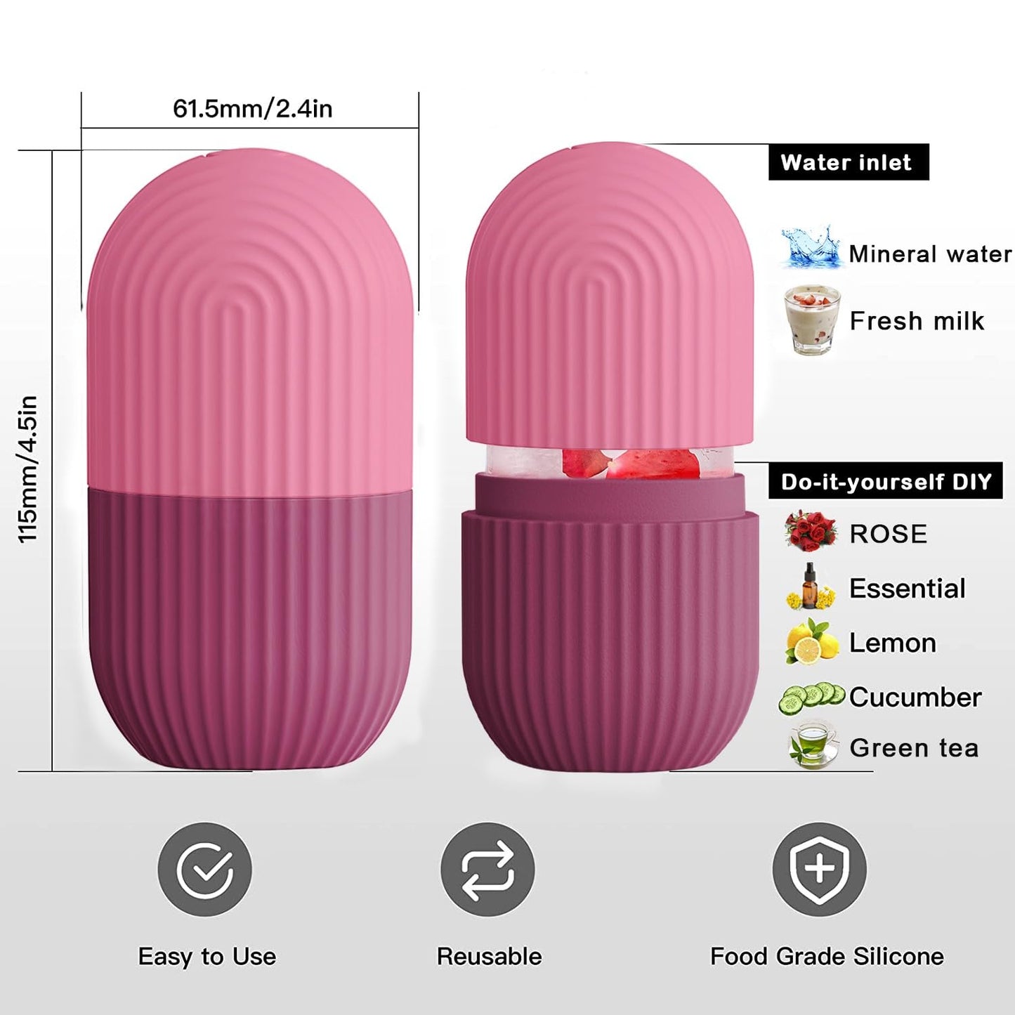 XHJRI Ice Cube Roller Massager for Face, Eyes and Neck Naturally Conditioning and Skin Care,De-Puff Eye Bags,Reduce Migraine Pain,Reusable Massage Silicone Ice Mold (Pink)