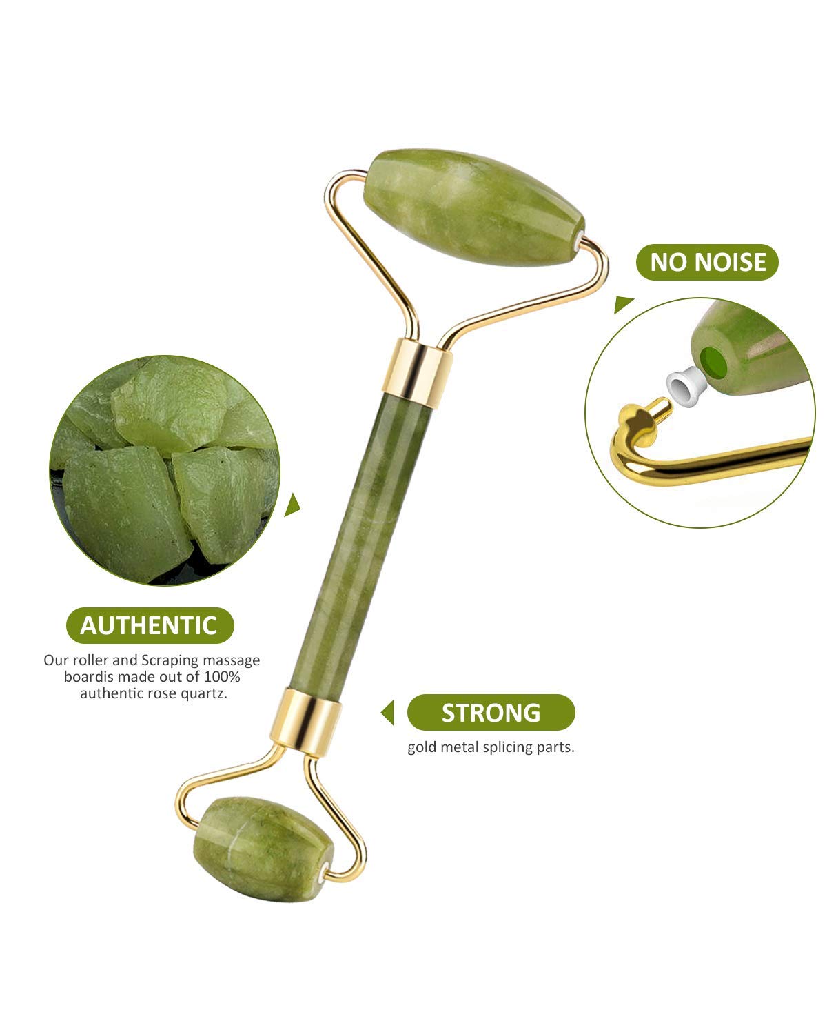 Jade Roller for Face, Jade Roller and Gua Sha Set, EUASOO 100% Real Natural Beauty Jade Facial Roller Massage Tool for Face Eyes Neck Body – Anti Aging Beauty Treatment