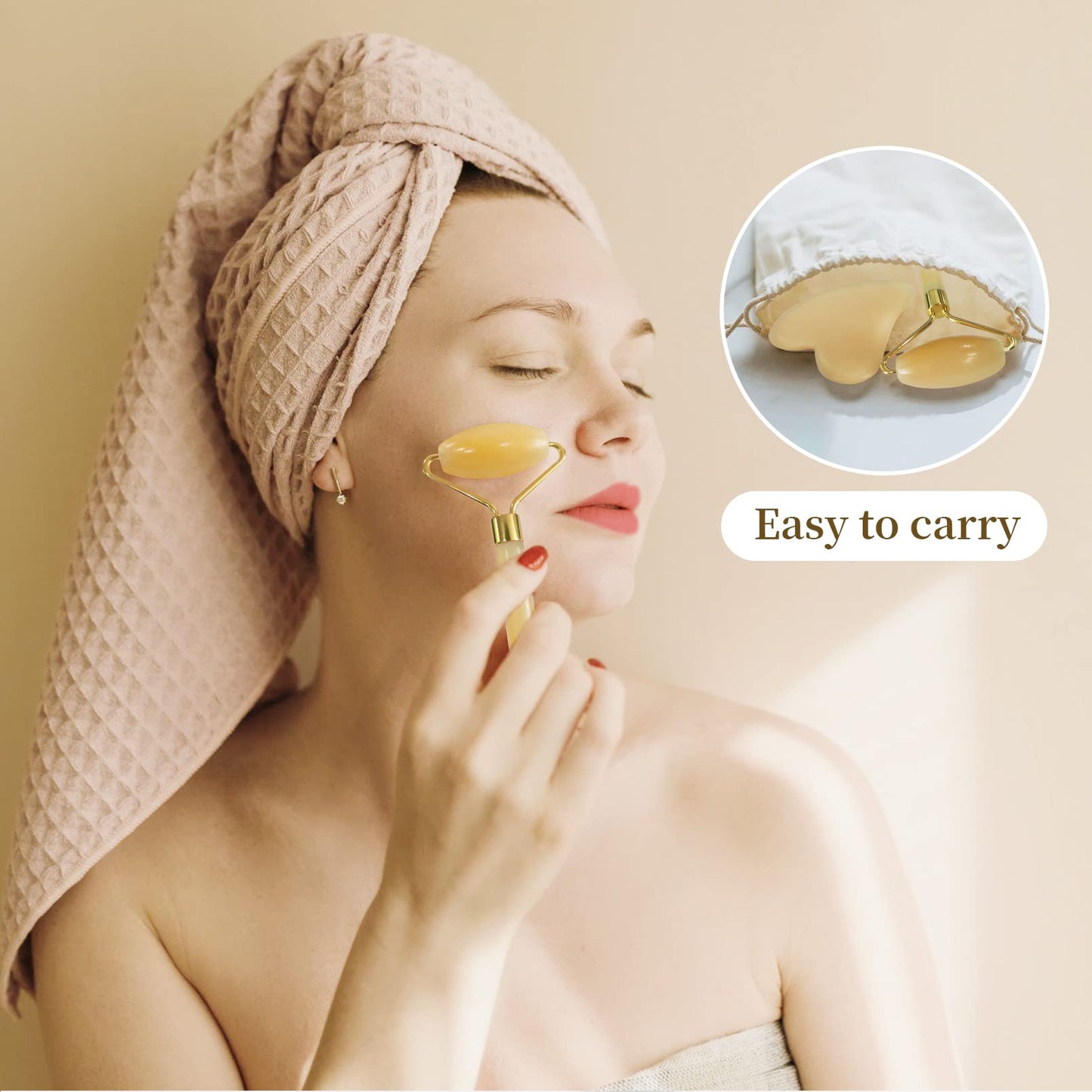 Jade Roller for Face Care, Yellow Guasha Tool for Face, Face Roller Skin Care to Reduce Wrinkles and Lifting