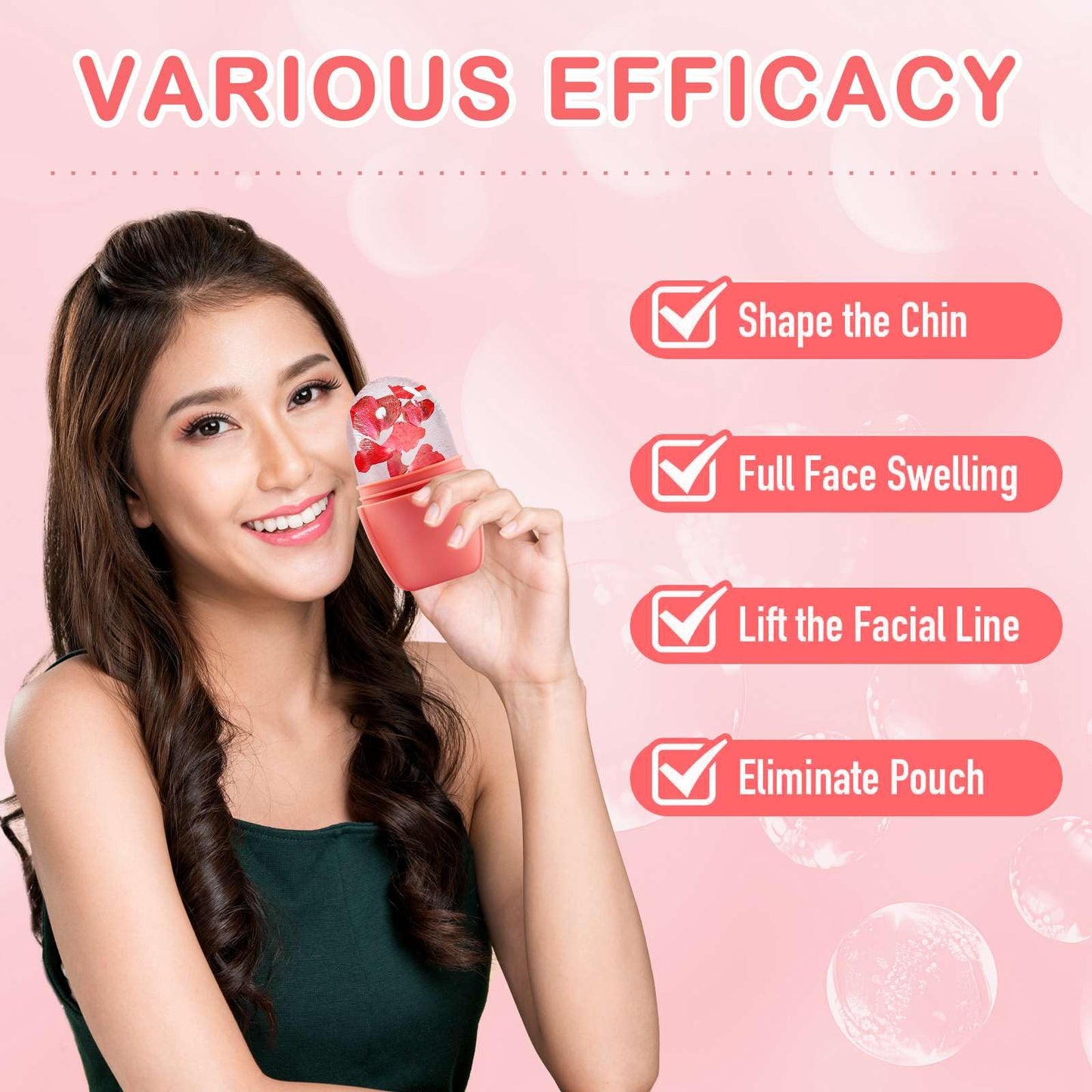 XHJRI Ice Cube Roller Massager for Face, Eyes and Neck Naturally Conditioning and Skin Care,De-Puff Eye Bags,Reduce Migraine Pain,Reusable Massage Silicone Ice Mold (Pink)