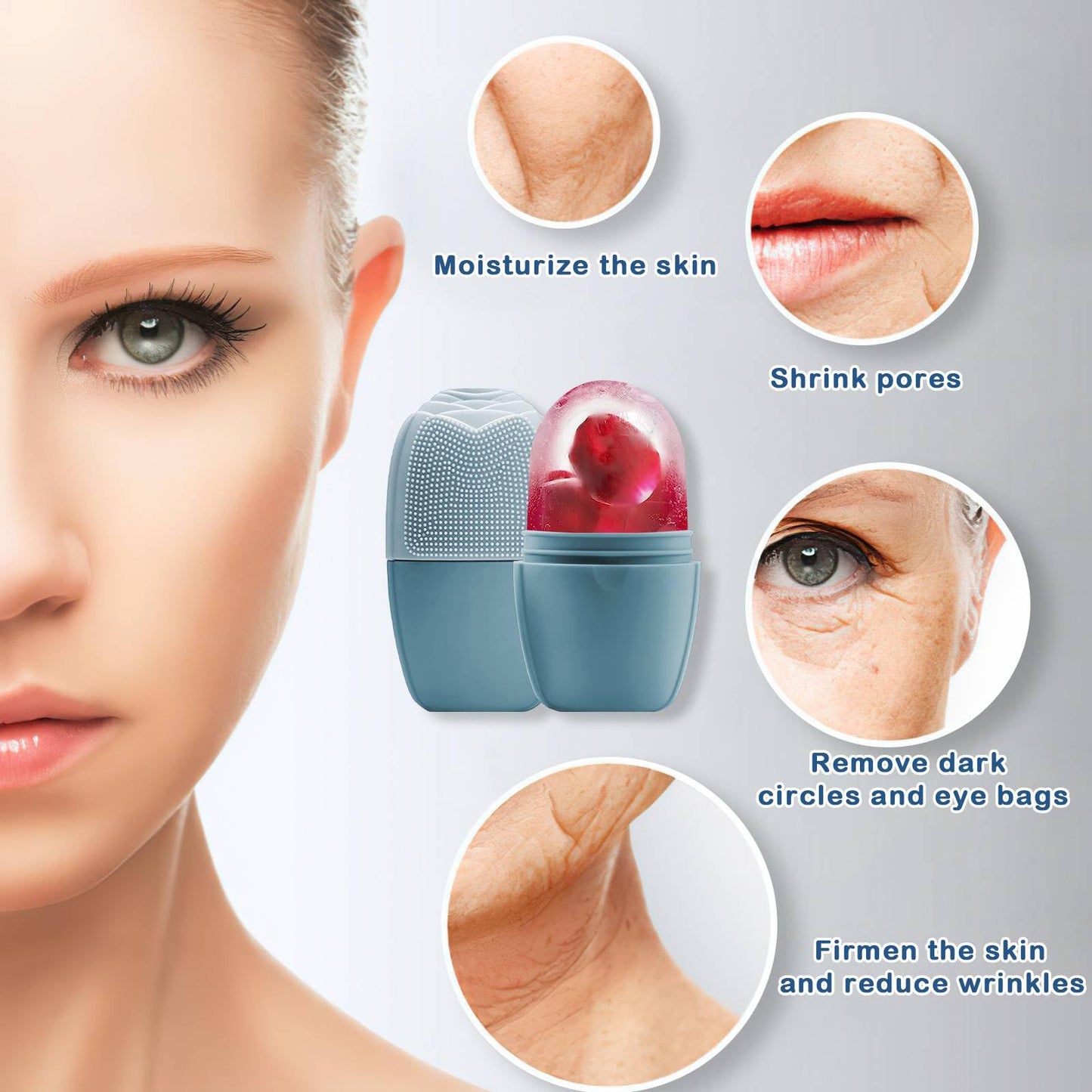 XHJRI Ice Cube Roller Massager for Face, Eyes and Neck Naturally Conditioning and Skin Care,De-Puff Eye Bags,Reduce Migraine Pain,Reusable Massage Silicone Ice Mold (Pink)