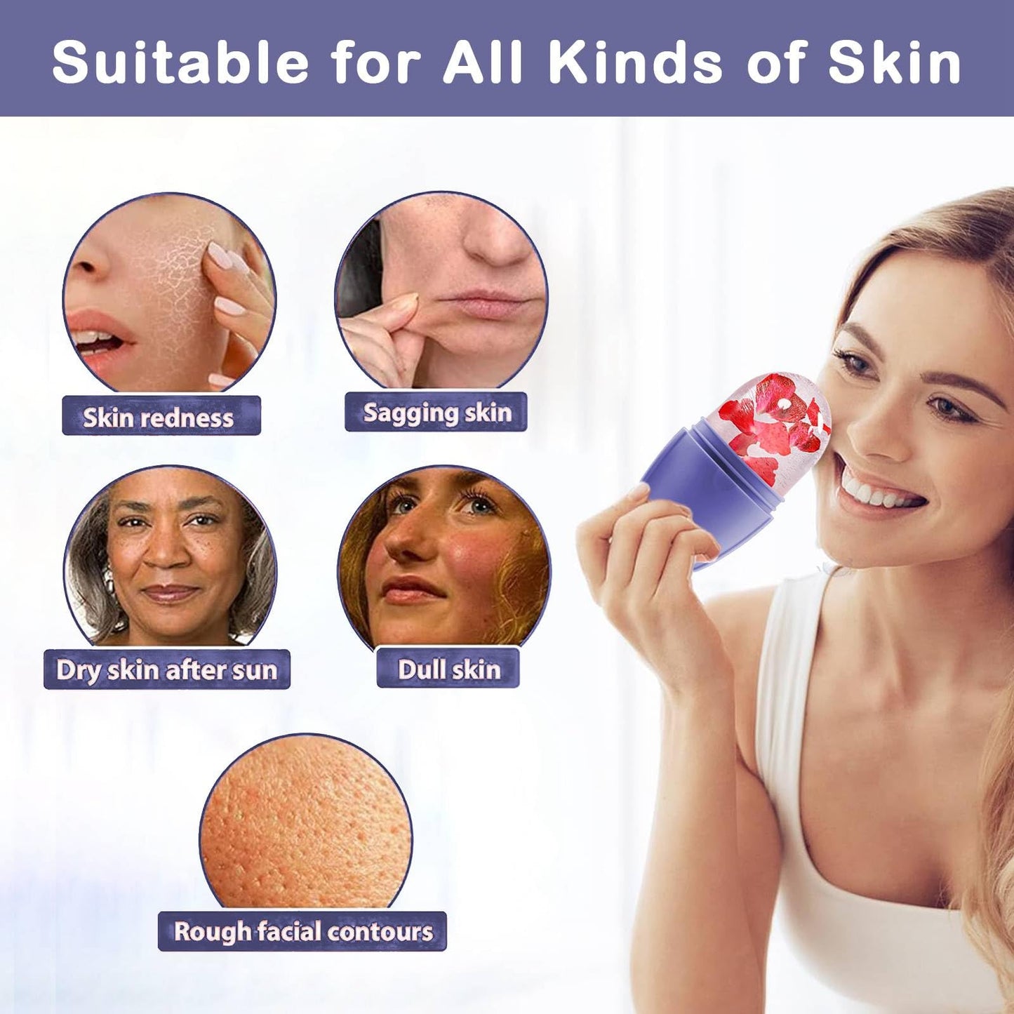 XHJRI Ice Cube Roller Massager for Face, Eyes and Neck Naturally Conditioning and Skin Care,De-Puff Eye Bags,Reduce Migraine Pain,Reusable Massage Silicone Ice Mold (Pink)