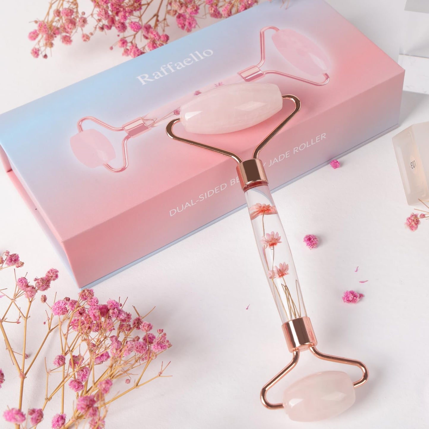 Raffaello Jade Roller for Face, Face Roller Redness Reducing Skin Care Tools, Natural Pink Facial Roller Guasha Face Tool, Massager for Face, Eyes, Neck, Relieve Fine Lines and Wrinkles - Rose Quartz