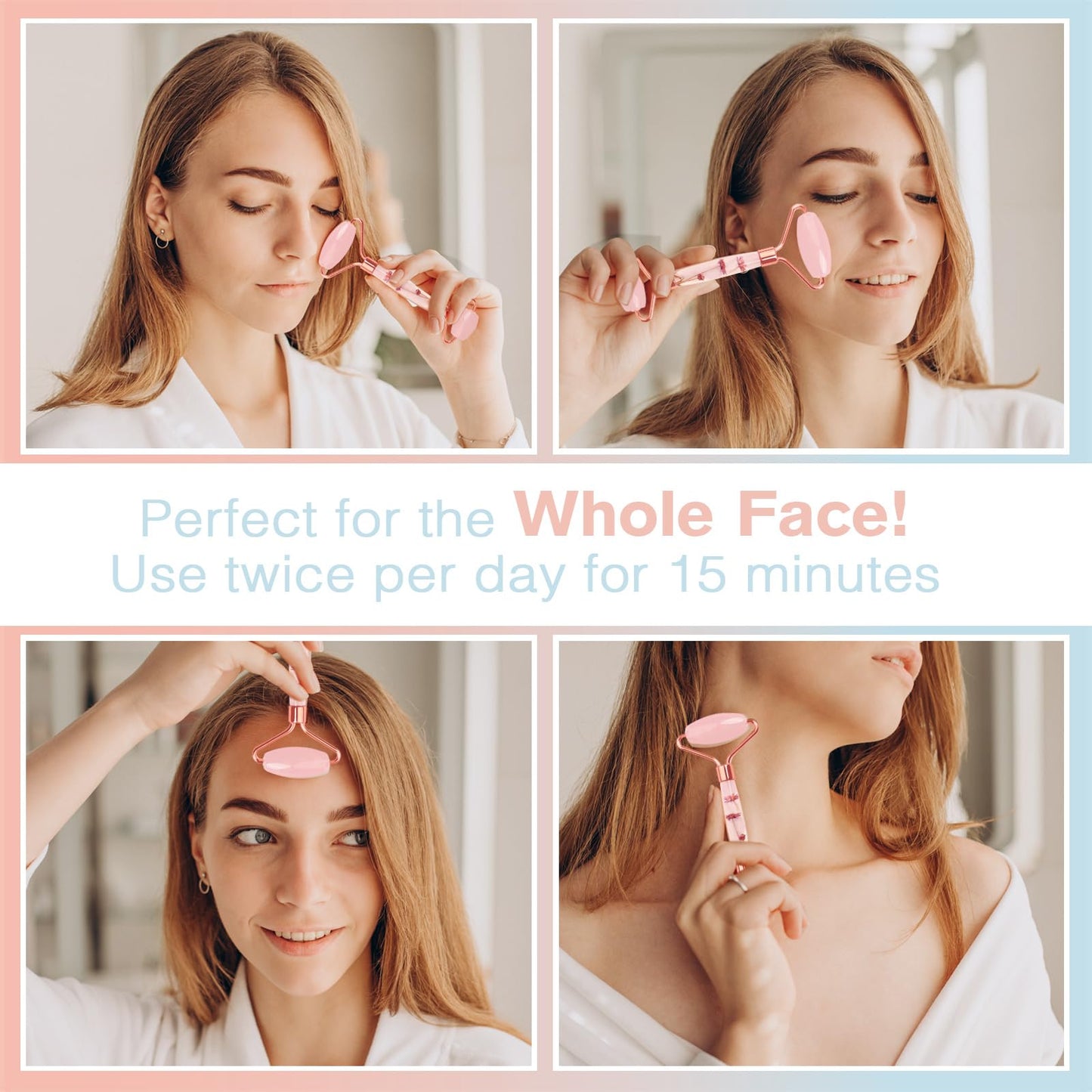 Raffaello Jade Roller for Face, Face Roller Redness Reducing Skin Care Tools, Natural Pink Facial Roller Guasha Face Tool, Massager for Face, Eyes, Neck, Relieve Fine Lines and Wrinkles - Rose Quartz