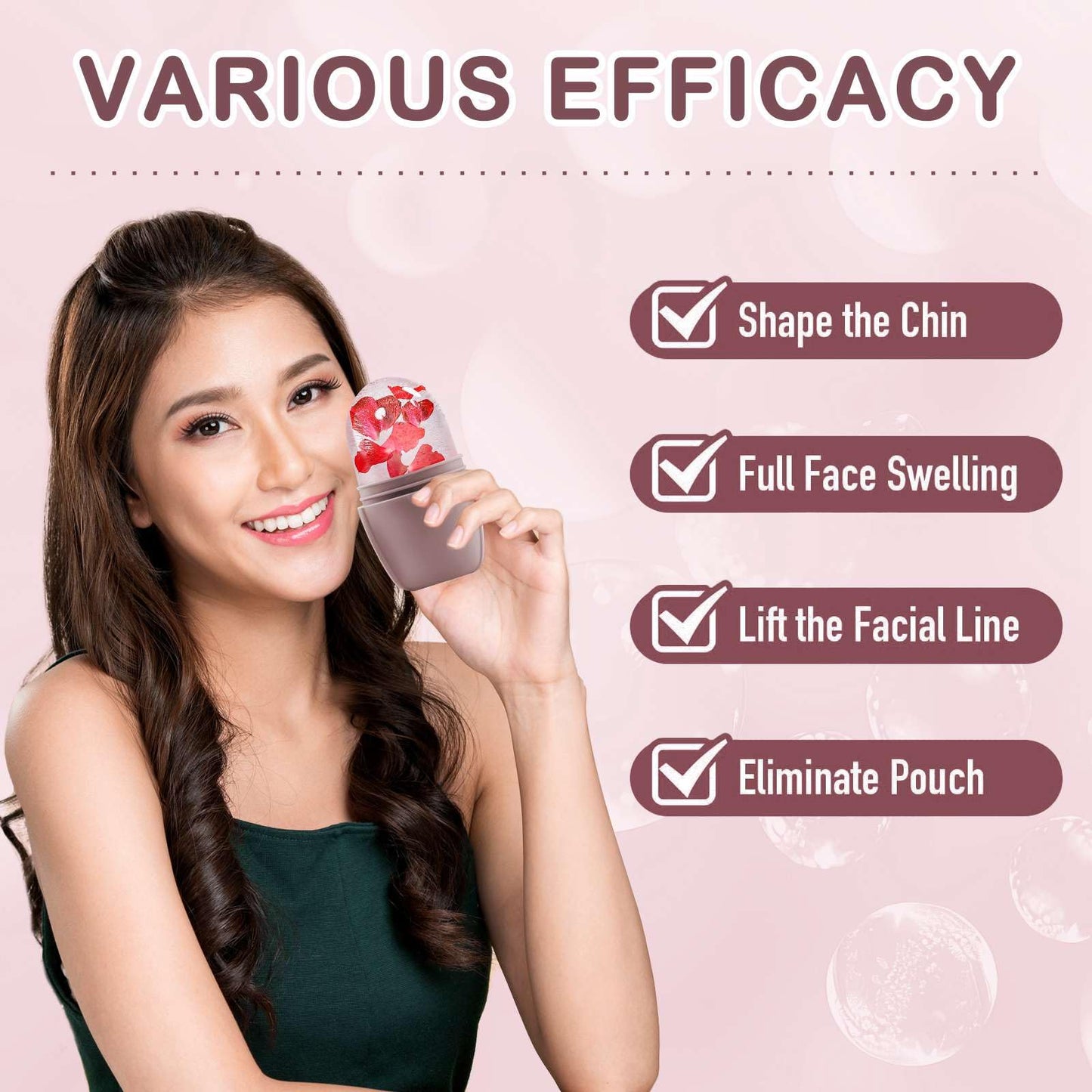 XHJRI Ice Cube Roller Massager for Face, Eyes and Neck Naturally Conditioning and Skin Care,De-Puff Eye Bags,Reduce Migraine Pain,Reusable Massage Silicone Ice Mold (Pink)