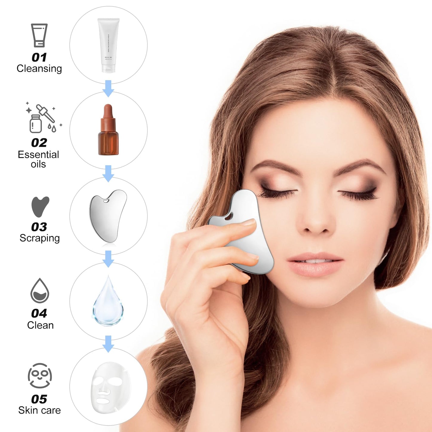 rosenice Gua Sha Facial Tools Guasha Tool Gua Sha Jade Stone Manual Massage Sticks for Jawline Sculpting and Puffiness Reducing for Face Body Relieve Muscle Tensions Reduce Festive Gifts