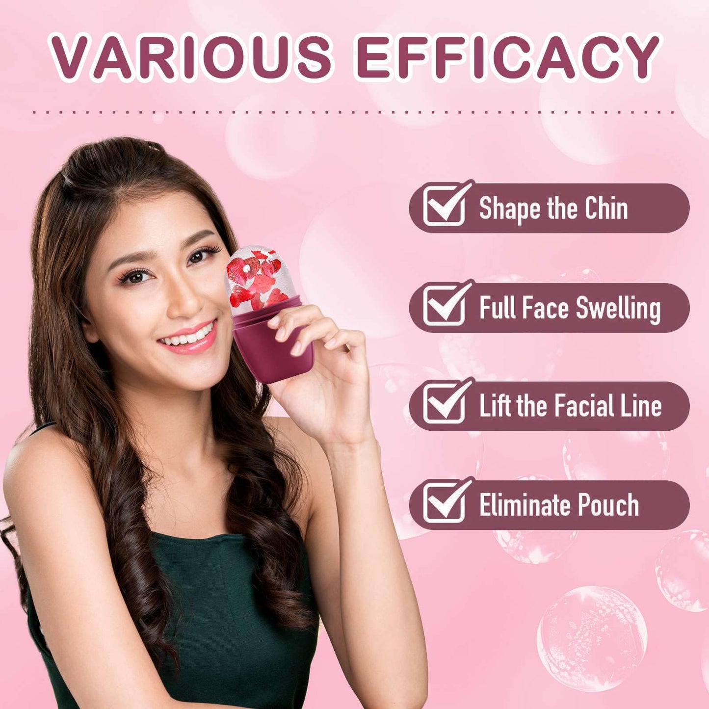 XHJRI Ice Cube Roller Massager for Face, Eyes and Neck Naturally Conditioning and Skin Care,De-Puff Eye Bags,Reduce Migraine Pain,Reusable Massage Silicone Ice Mold (Pink)