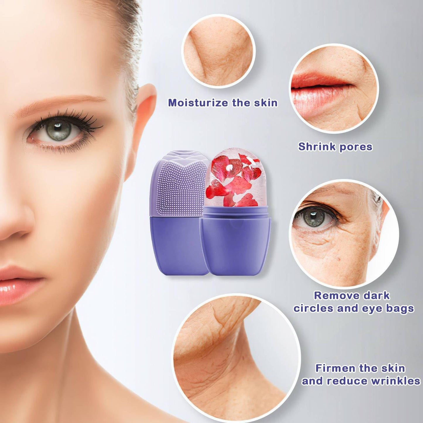 XHJRI Ice Cube Roller Massager for Face, Eyes and Neck Naturally Conditioning and Skin Care,De-Puff Eye Bags,Reduce Migraine Pain,Reusable Massage Silicone Ice Mold (Pink)