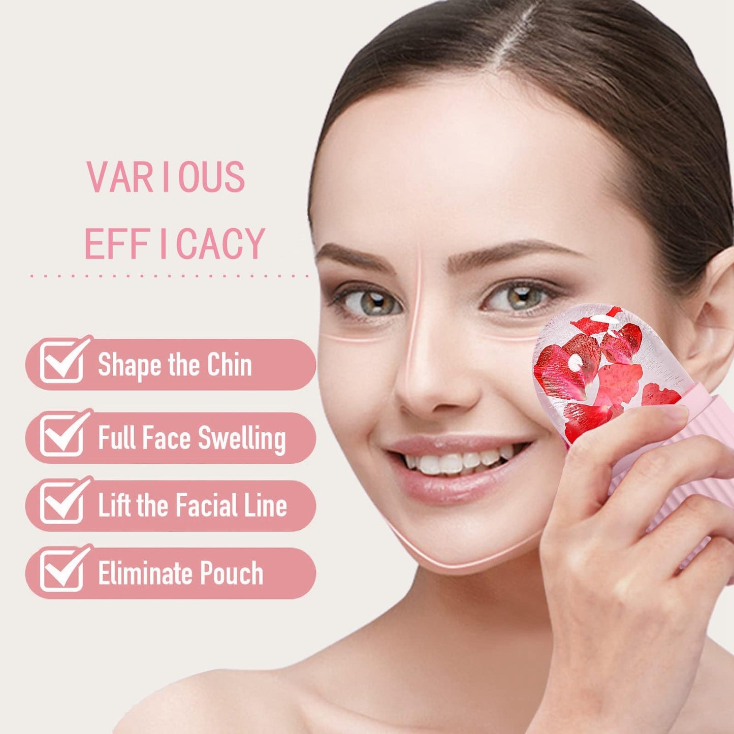 XHJRI Ice Cube Roller Massager for Face, Eyes and Neck Naturally Conditioning and Skin Care,De-Puff Eye Bags,Reduce Migraine Pain,Reusable Massage Silicone Ice Mold (Pink)