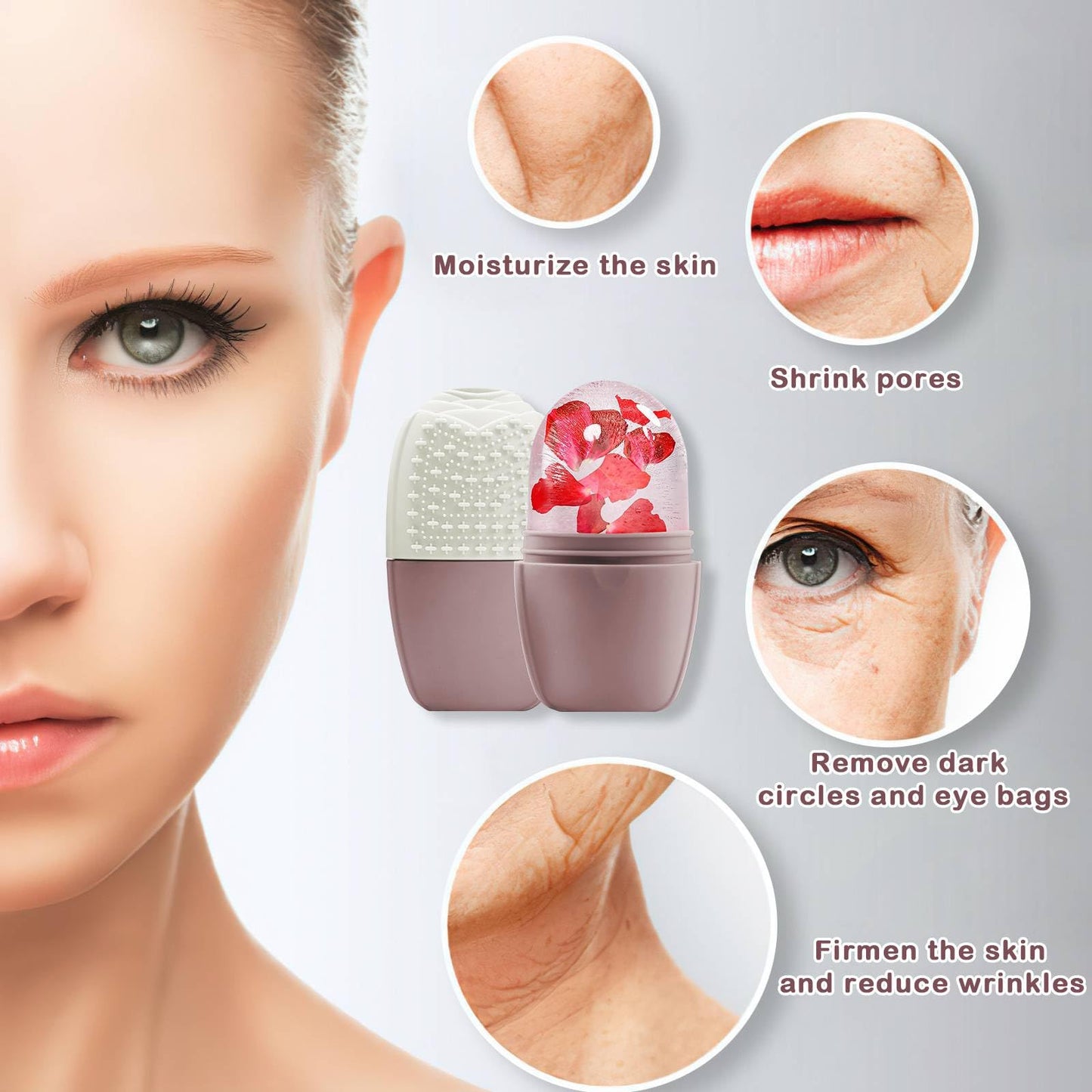 XHJRI Ice Cube Roller Massager for Face, Eyes and Neck Naturally Conditioning and Skin Care,De-Puff Eye Bags,Reduce Migraine Pain,Reusable Massage Silicone Ice Mold (Pink)