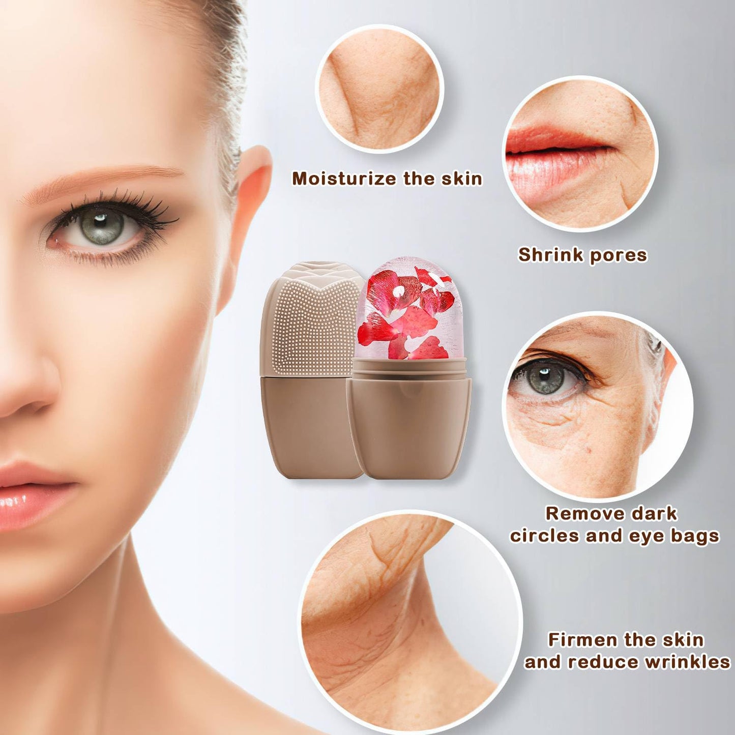 XHJRI Ice Cube Roller Massager for Face, Eyes and Neck Naturally Conditioning and Skin Care,De-Puff Eye Bags,Reduce Migraine Pain,Reusable Massage Silicone Ice Mold (Pink)