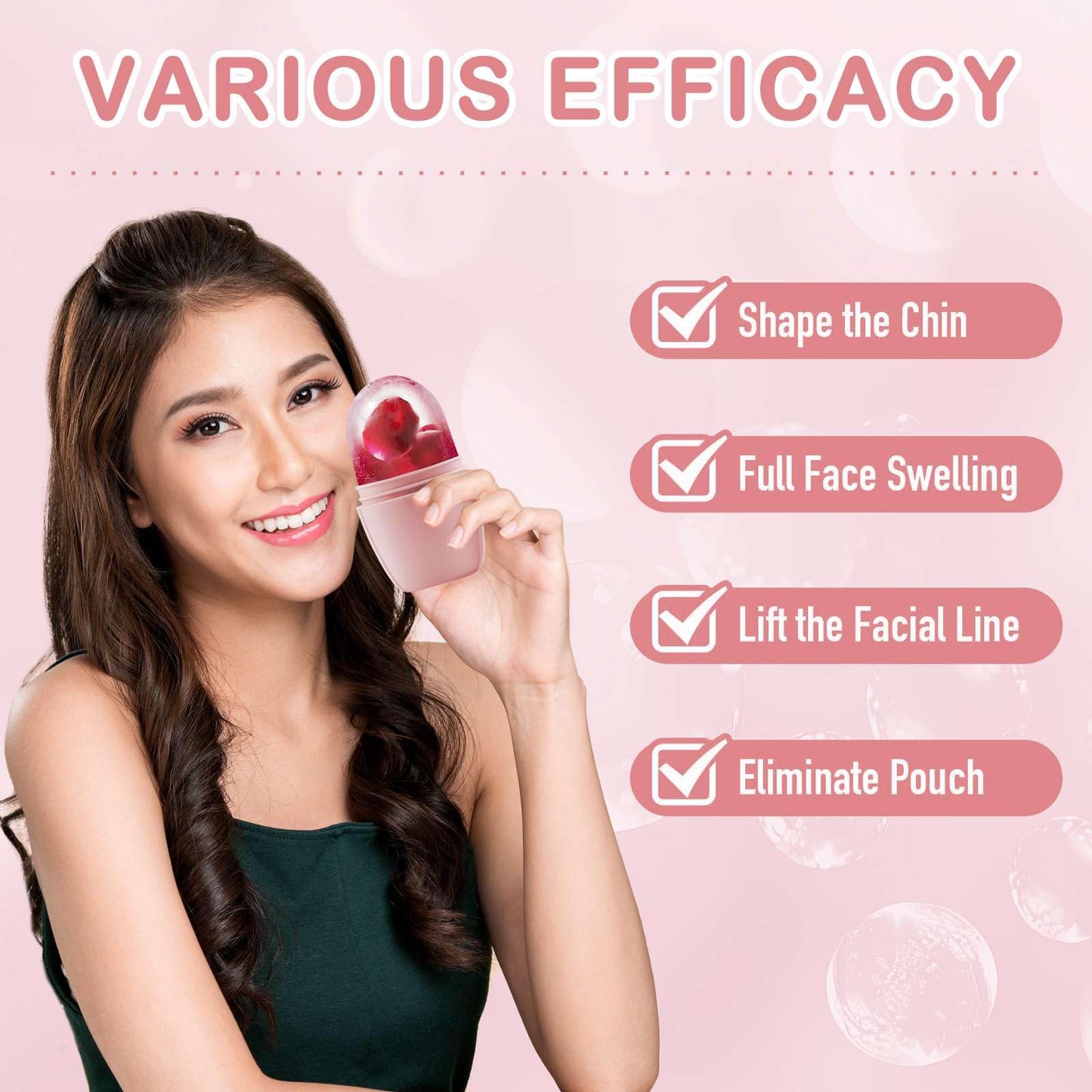 XHJRI Ice Cube Roller Massager for Face, Eyes and Neck Naturally Conditioning and Skin Care,De-Puff Eye Bags,Reduce Migraine Pain,Reusable Massage Silicone Ice Mold (Pink)