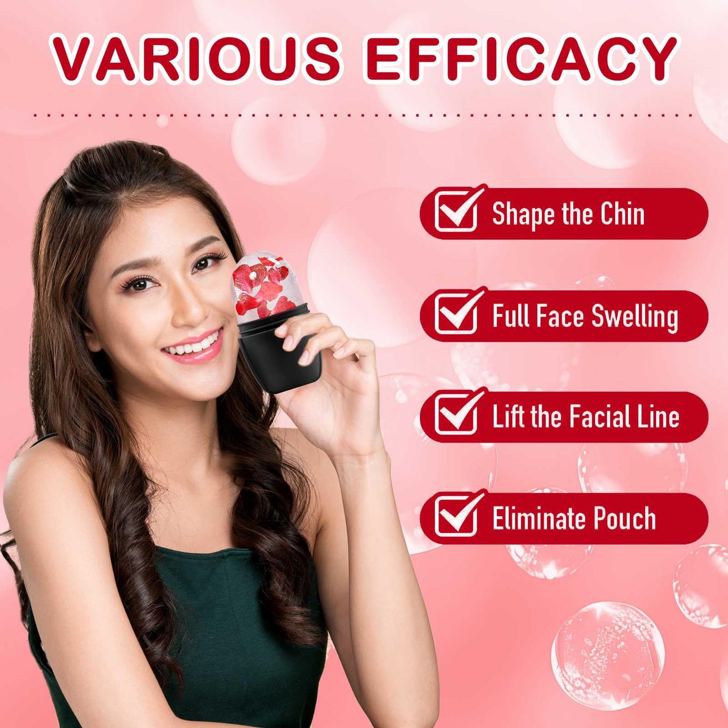 XHJRI Ice Cube Roller Massager for Face, Eyes and Neck Naturally Conditioning and Skin Care,De-Puff Eye Bags,Reduce Migraine Pain,Reusable Massage Silicone Ice Mold (Pink)