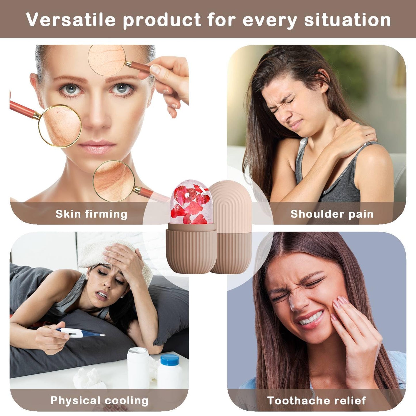 XHJRI Ice Cube Roller Massager for Face, Eyes and Neck Naturally Conditioning and Skin Care,De-Puff Eye Bags,Reduce Migraine Pain,Reusable Massage Silicone Ice Mold (Pink)