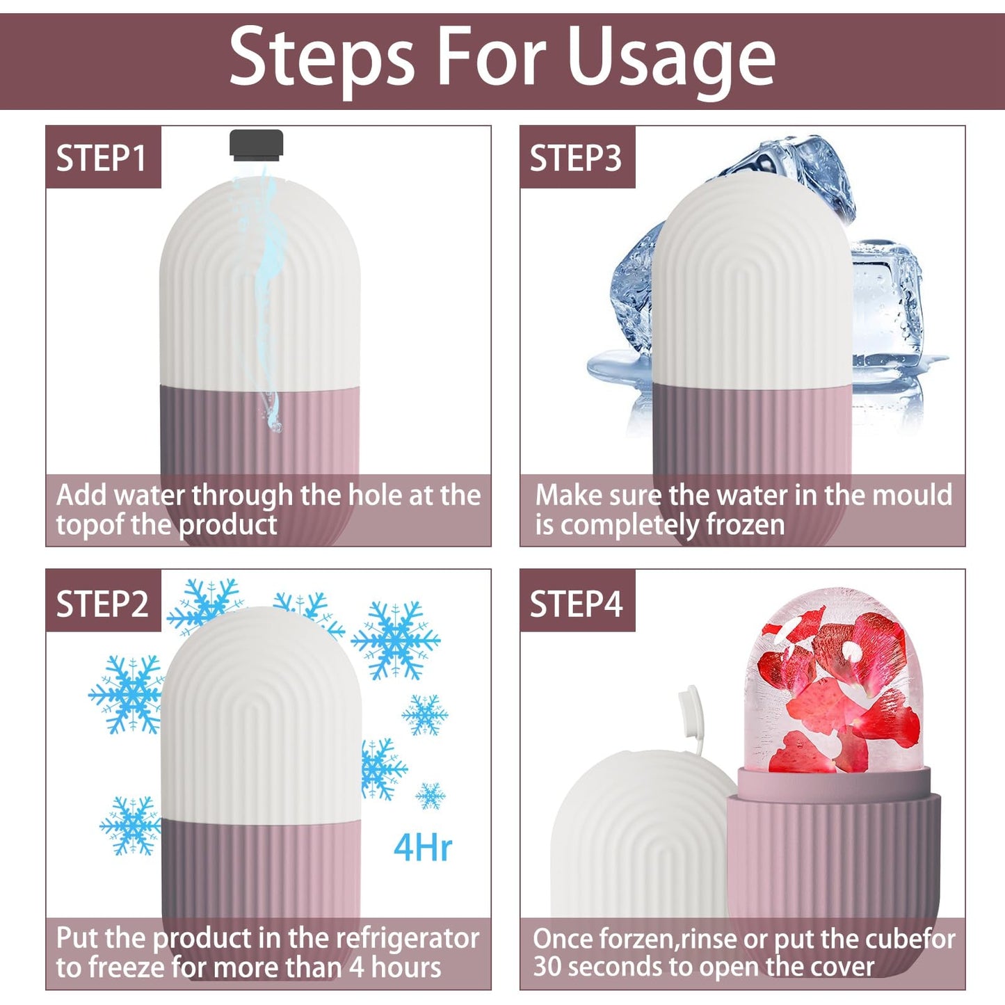 XHJRI Ice Cube Roller Massager for Face, Eyes and Neck Naturally Conditioning and Skin Care,De-Puff Eye Bags,Reduce Migraine Pain,Reusable Massage Silicone Ice Mold (Pink)