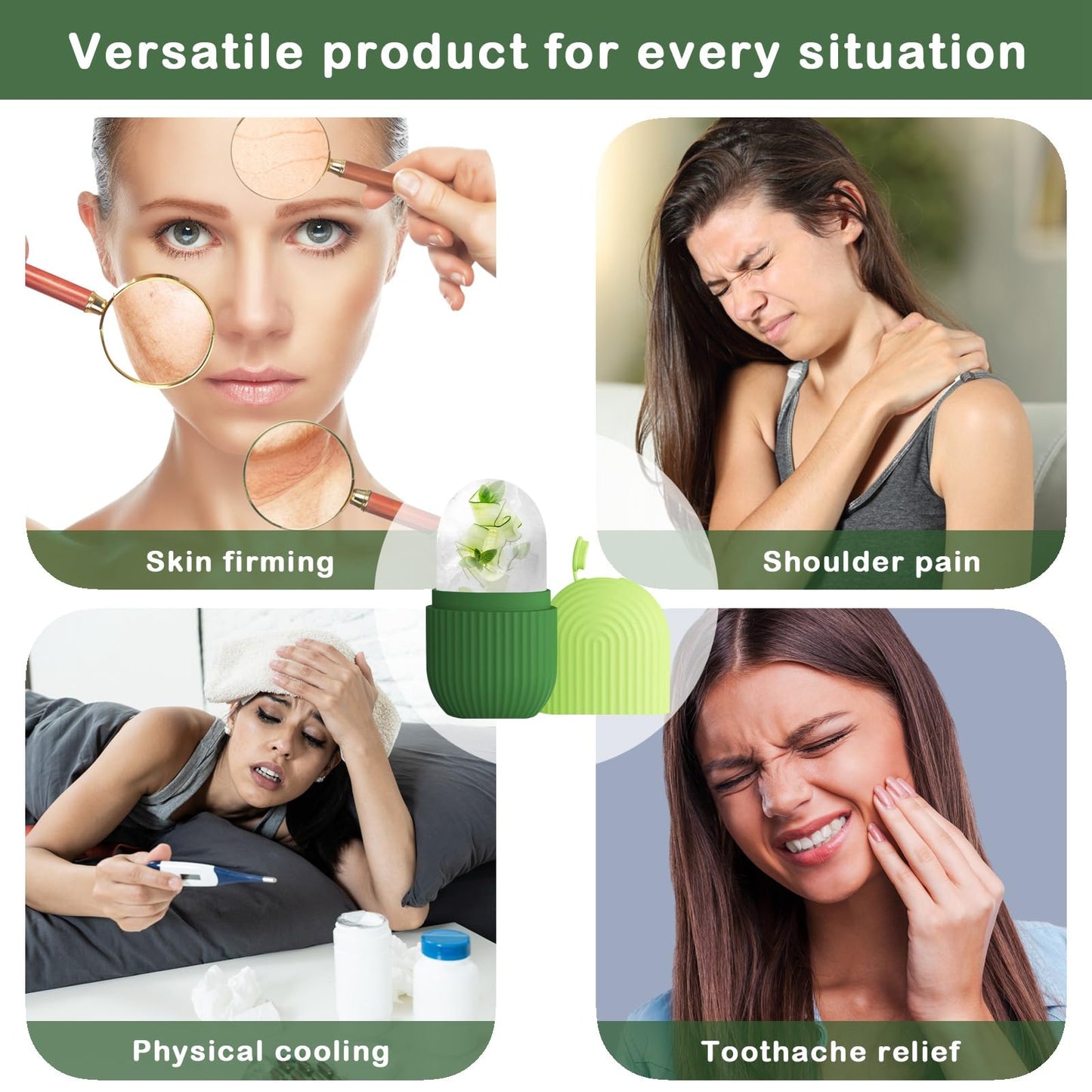 XHJRI Ice Cube Roller Massager for Face, Eyes and Neck Naturally Conditioning and Skin Care,De-Puff Eye Bags,Reduce Migraine Pain,Reusable Massage Silicone Ice Mold (Pink)