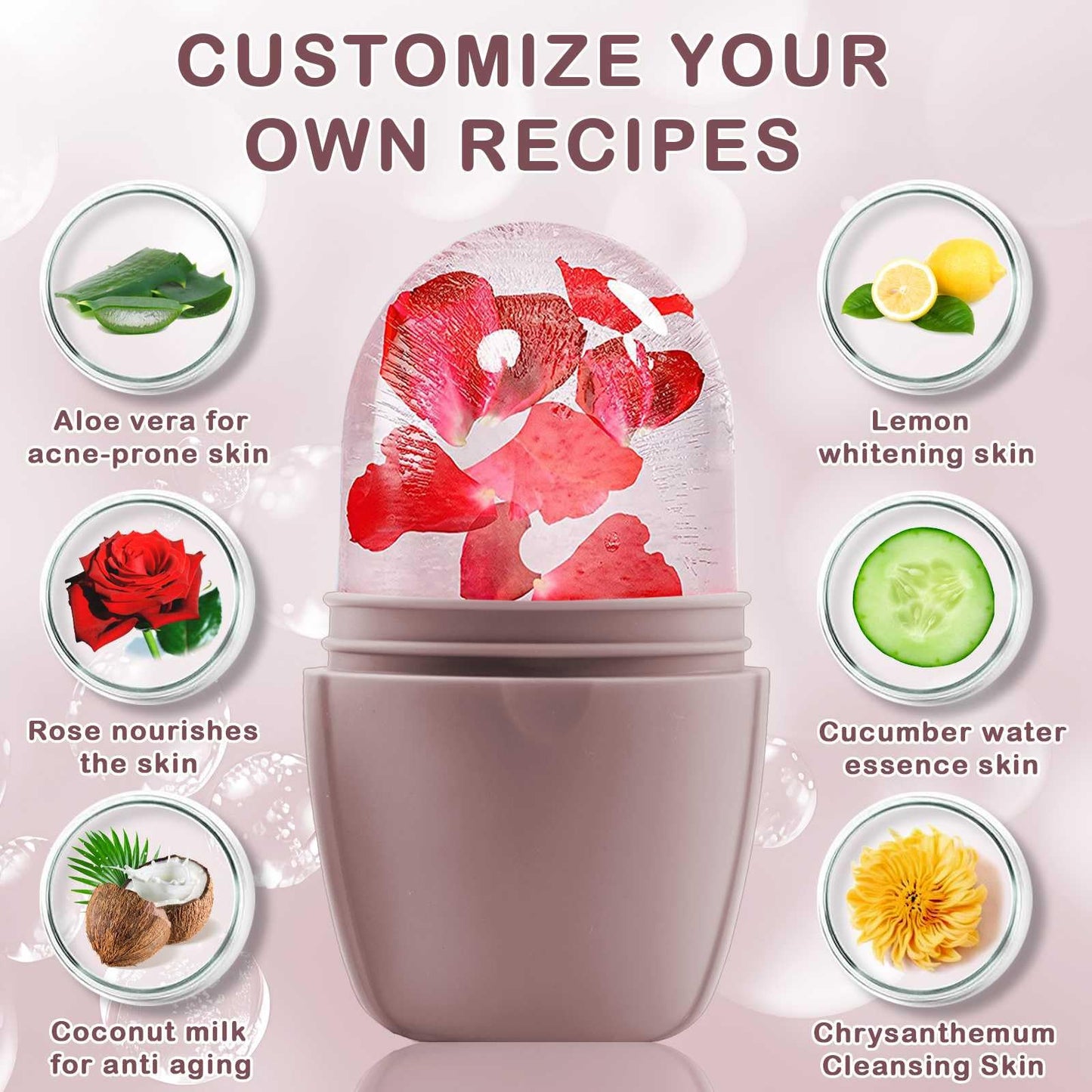 XHJRI Ice Cube Roller Massager for Face, Eyes and Neck Naturally Conditioning and Skin Care,De-Puff Eye Bags,Reduce Migraine Pain,Reusable Massage Silicone Ice Mold (Pink)