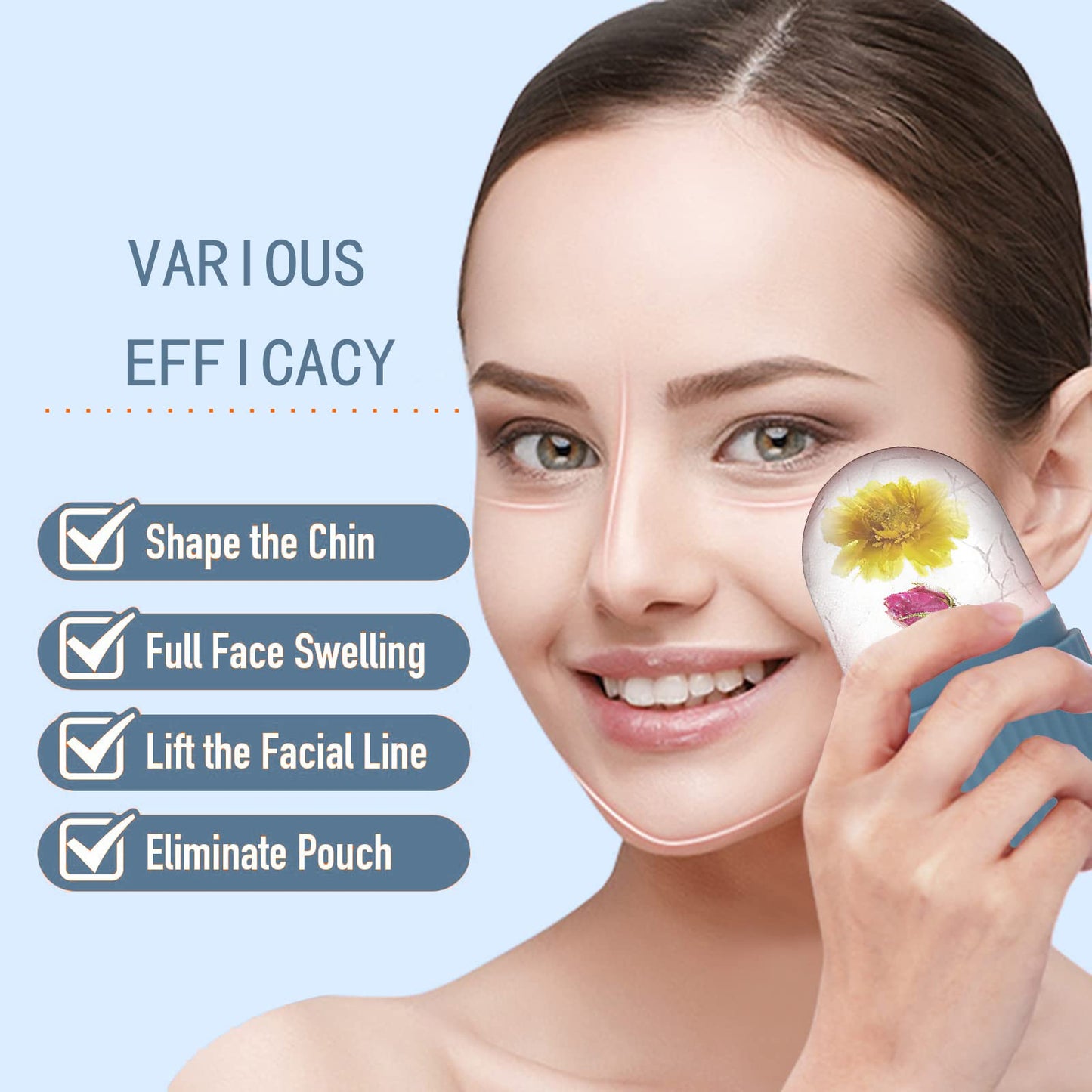 XHJRI Ice Cube Roller Massager for Face, Eyes and Neck Naturally Conditioning and Skin Care,De-Puff Eye Bags,Reduce Migraine Pain,Reusable Massage Silicone Ice Mold (Pink)