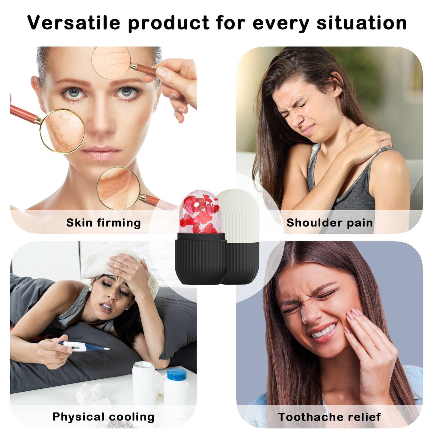 XHJRI Ice Cube Roller Massager for Face, Eyes and Neck Naturally Conditioning and Skin Care,De-Puff Eye Bags,Reduce Migraine Pain,Reusable Massage Silicone Ice Mold (Pink)