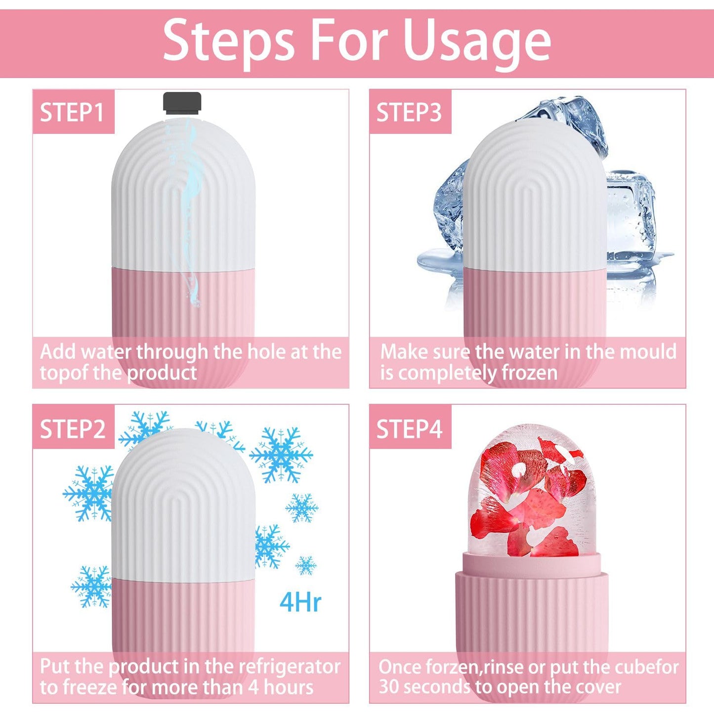 XHJRI Ice Cube Roller Massager for Face, Eyes and Neck Naturally Conditioning and Skin Care,De-Puff Eye Bags,Reduce Migraine Pain,Reusable Massage Silicone Ice Mold (Pink)