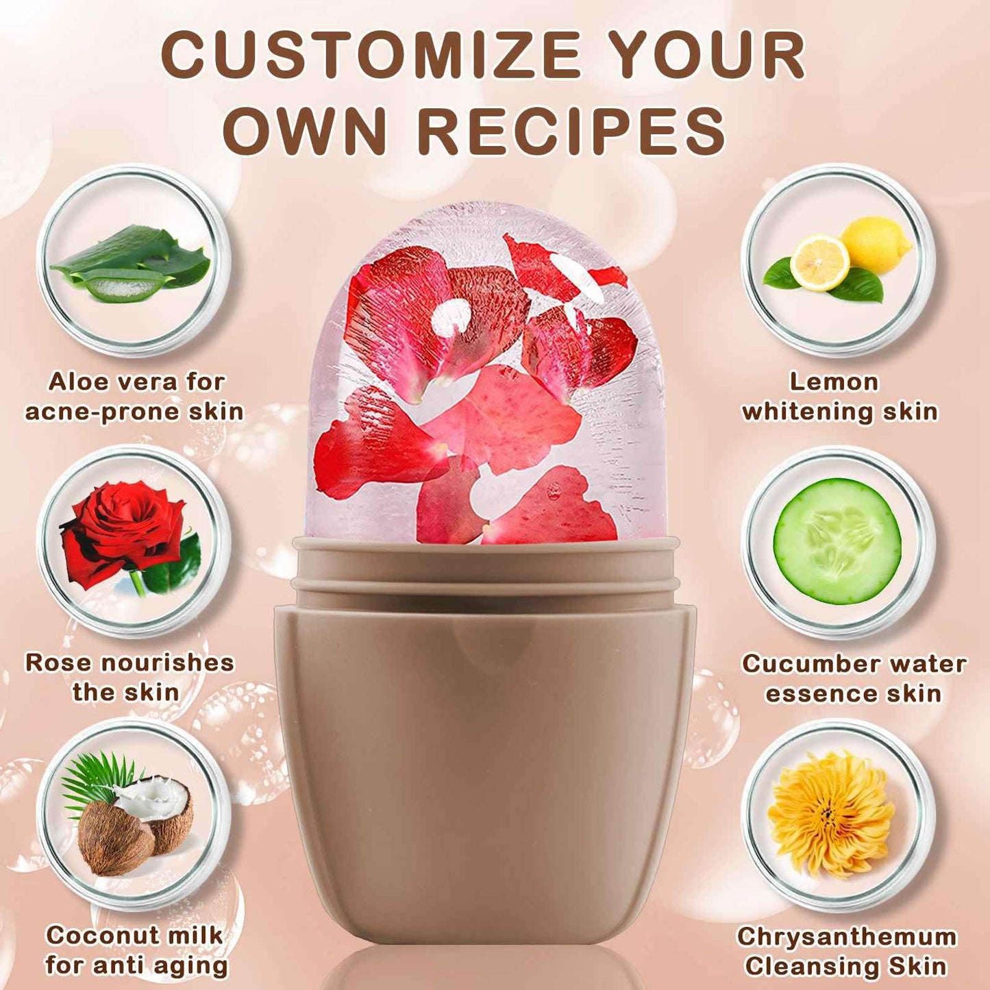 XHJRI Ice Cube Roller Massager for Face, Eyes and Neck Naturally Conditioning and Skin Care,De-Puff Eye Bags,Reduce Migraine Pain,Reusable Massage Silicone Ice Mold (Pink)