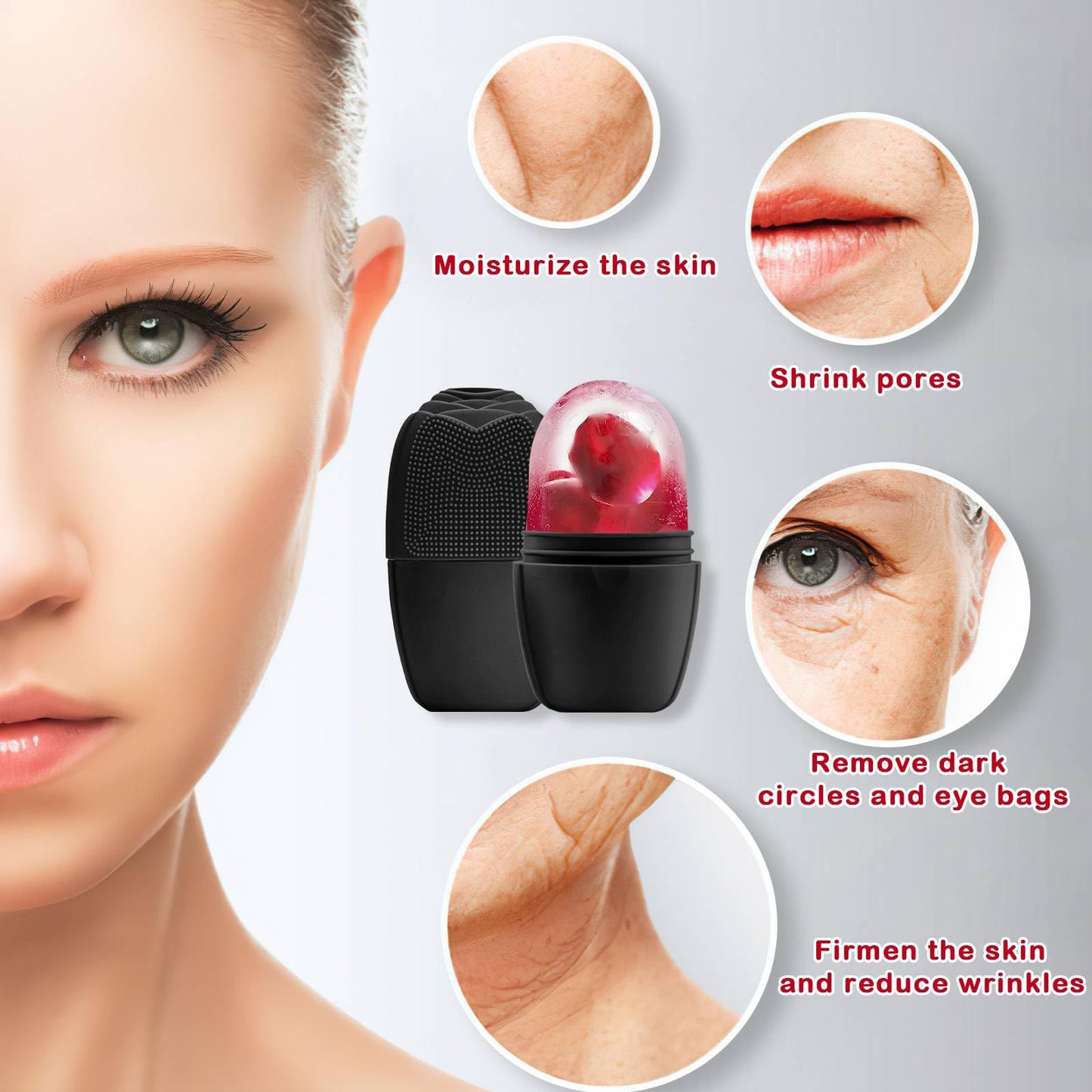 XHJRI Ice Cube Roller Massager for Face, Eyes and Neck Naturally Conditioning and Skin Care,De-Puff Eye Bags,Reduce Migraine Pain,Reusable Massage Silicone Ice Mold (Pink)