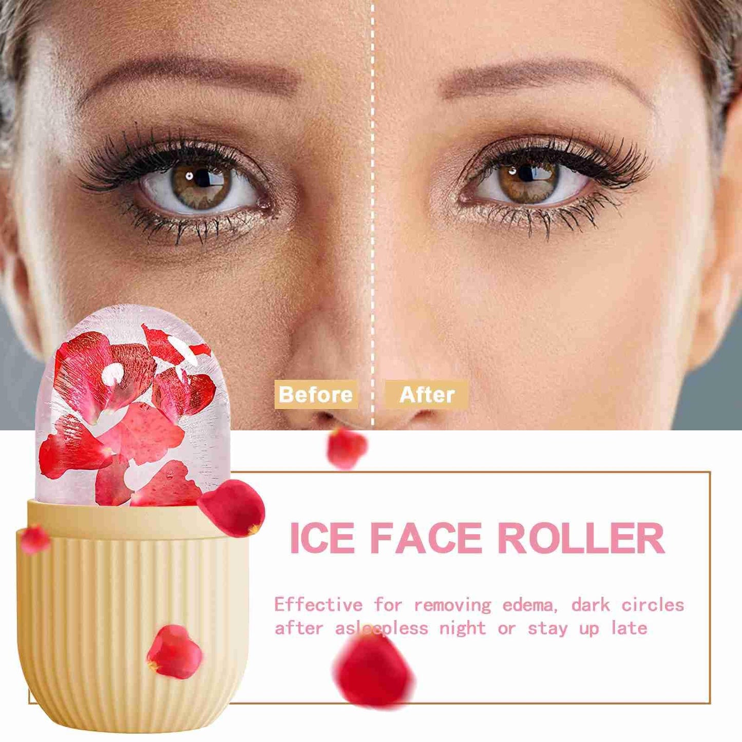 XHJRI Ice Cube Roller Massager for Face, Eyes and Neck Naturally Conditioning and Skin Care,De-Puff Eye Bags,Reduce Migraine Pain,Reusable Massage Silicone Ice Mold (Pink)