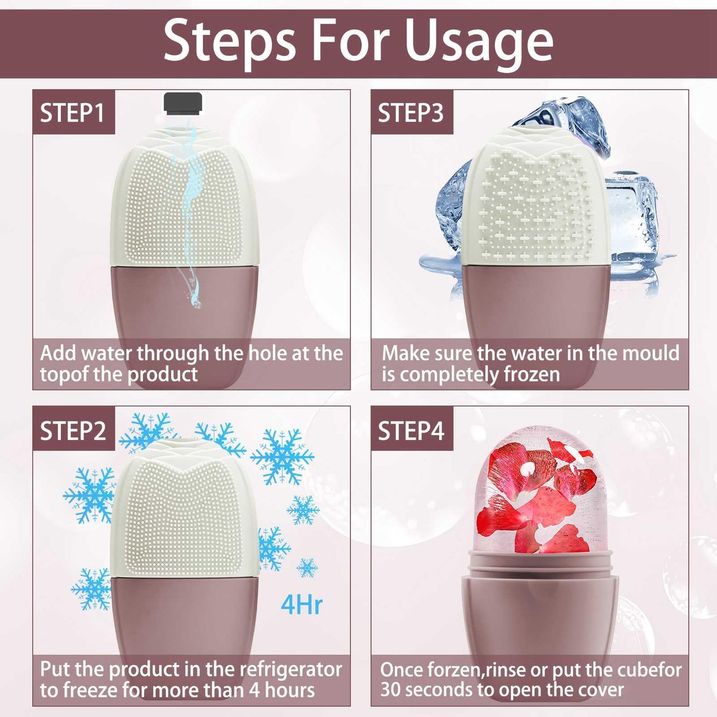 XHJRI Ice Cube Roller Massager for Face, Eyes and Neck Naturally Conditioning and Skin Care,De-Puff Eye Bags,Reduce Migraine Pain,Reusable Massage Silicone Ice Mold (Pink)