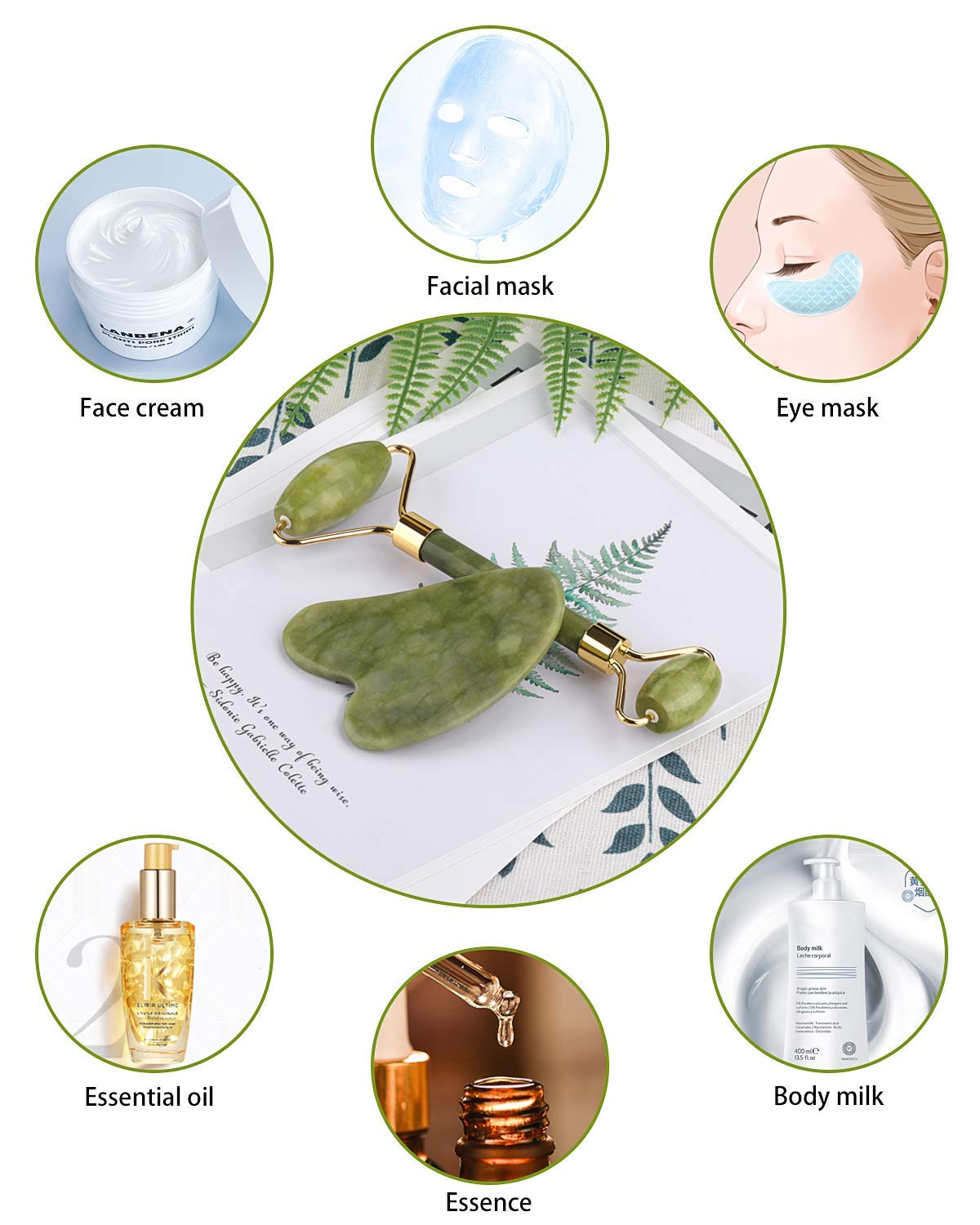 Jade Roller for Face, Jade Roller and Gua Sha Set, EUASOO 100% Real Natural Beauty Jade Facial Roller Massage Tool for Face Eyes Neck Body – Anti Aging Beauty Treatment