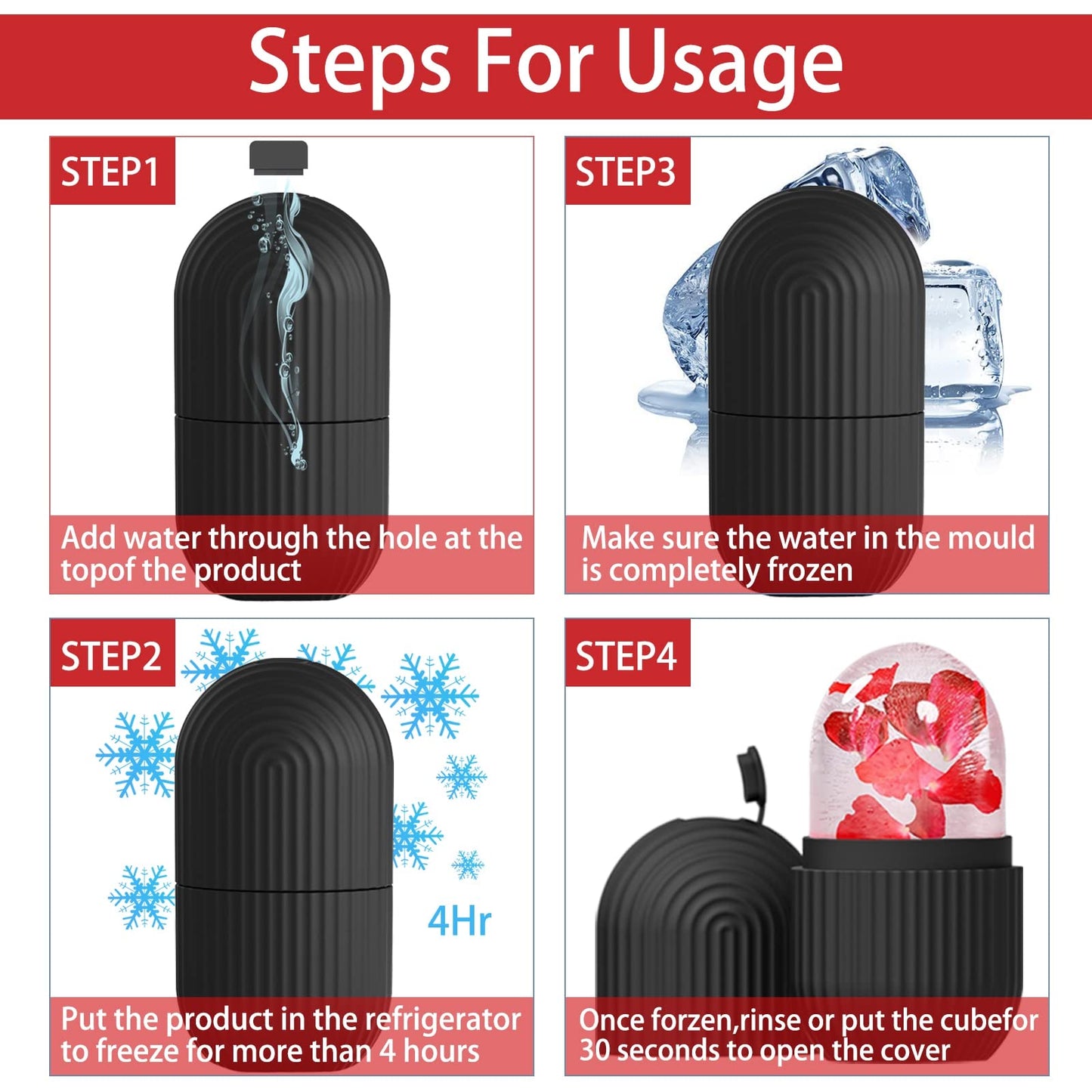 XHJRI Ice Cube Roller Massager for Face, Eyes and Neck Naturally Conditioning and Skin Care,De-Puff Eye Bags,Reduce Migraine Pain,Reusable Massage Silicone Ice Mold (Pink)