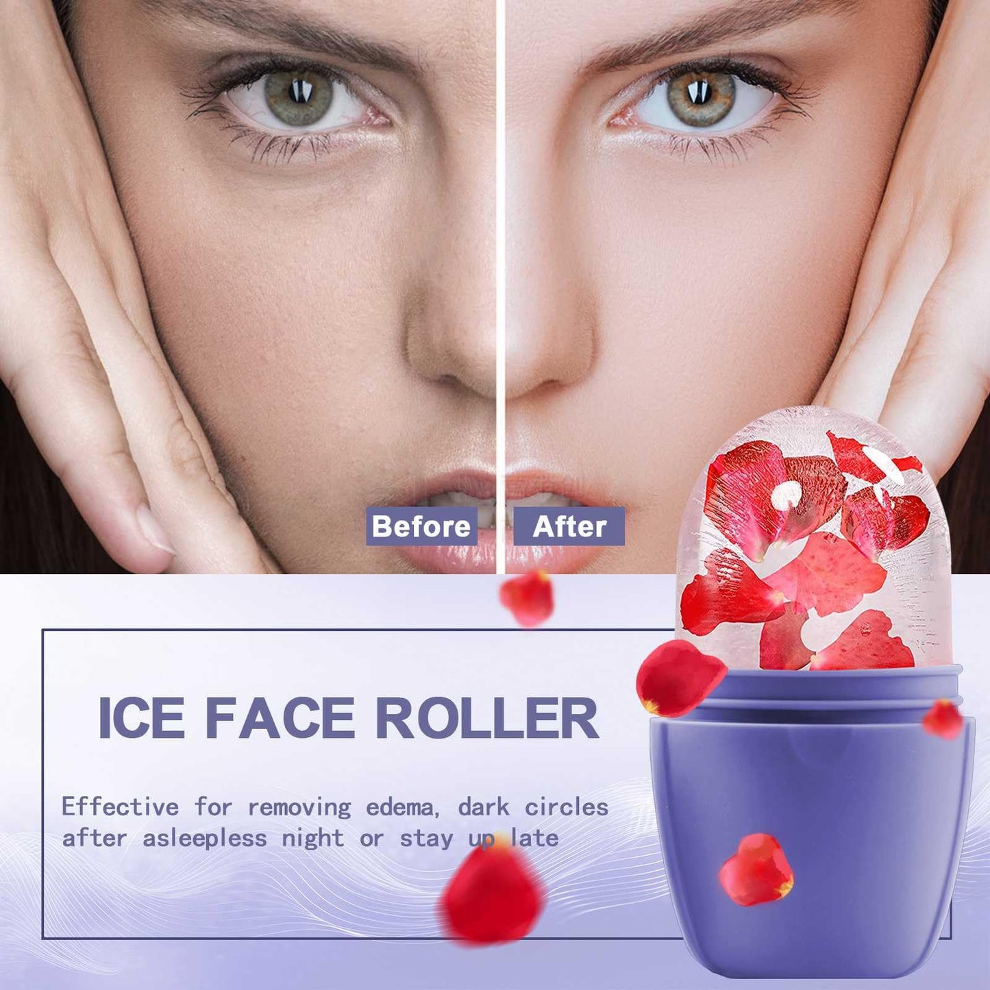 XHJRI Ice Cube Roller Massager for Face, Eyes and Neck Naturally Conditioning and Skin Care,De-Puff Eye Bags,Reduce Migraine Pain,Reusable Massage Silicone Ice Mold (Pink)