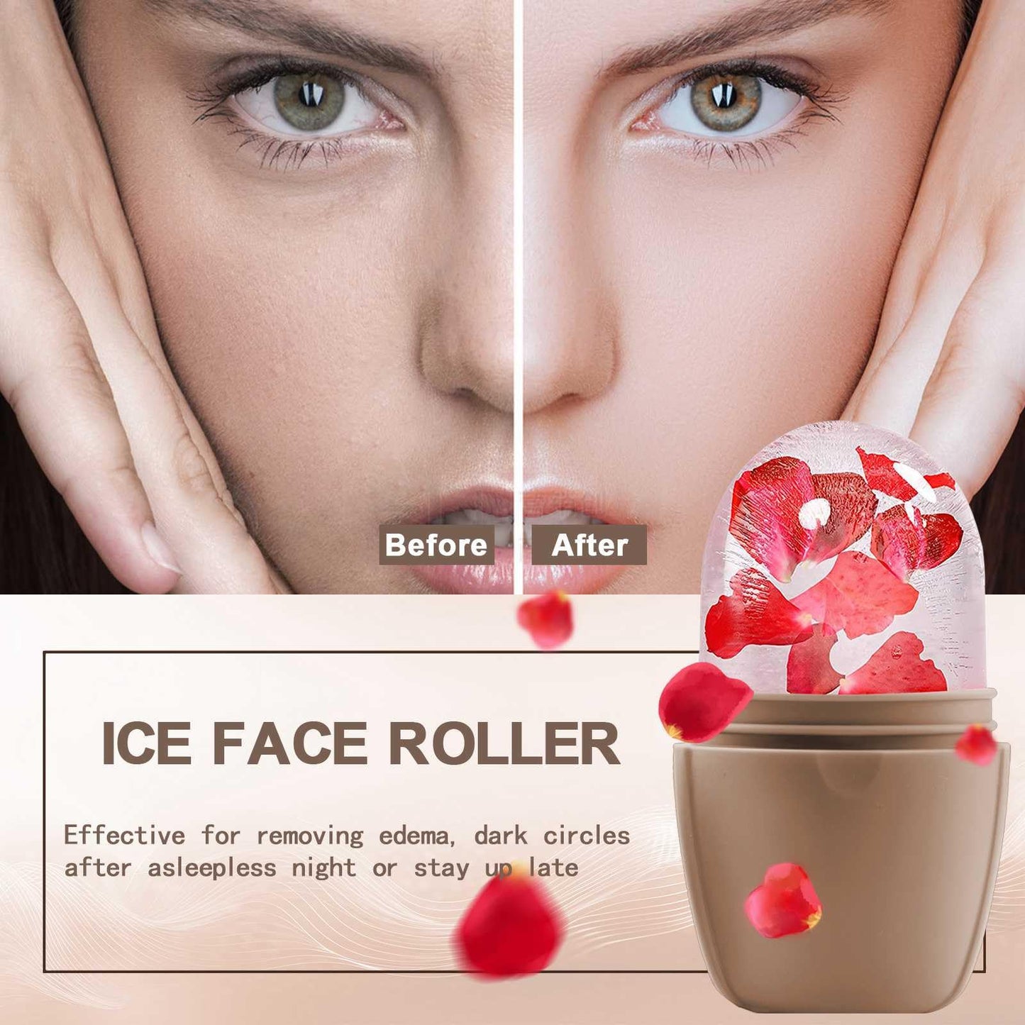 XHJRI Ice Cube Roller Massager for Face, Eyes and Neck Naturally Conditioning and Skin Care,De-Puff Eye Bags,Reduce Migraine Pain,Reusable Massage Silicone Ice Mold (Pink)