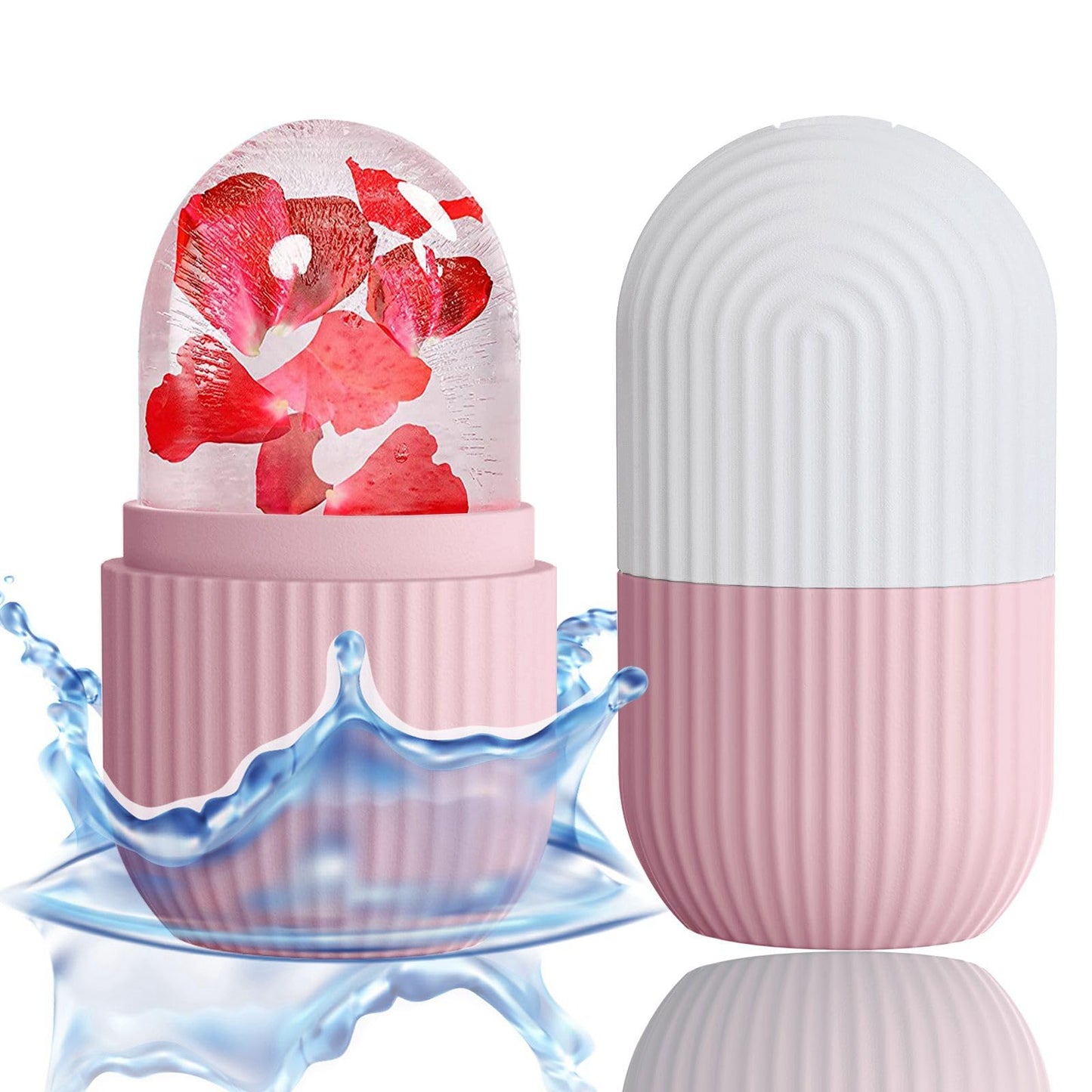 XHJRI Ice Cube Roller Massager for Face, Eyes and Neck Naturally Conditioning and Skin Care,De-Puff Eye Bags,Reduce Migraine Pain,Reusable Massage Silicone Ice Mold (Pink)