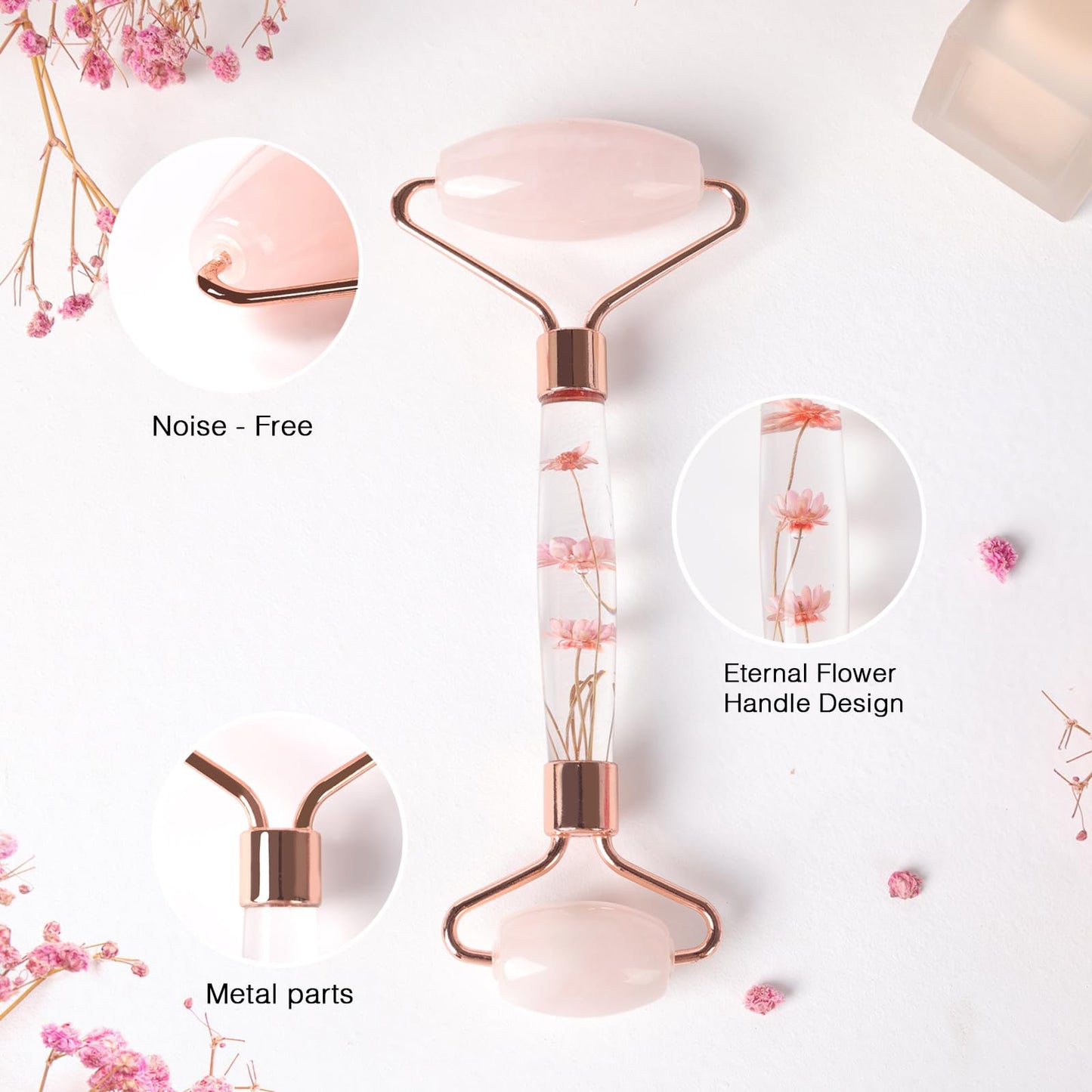 Raffaello Jade Roller for Face, Face Roller Redness Reducing Skin Care Tools, Natural Pink Facial Roller Guasha Face Tool, Massager for Face, Eyes, Neck, Relieve Fine Lines and Wrinkles - Rose Quartz