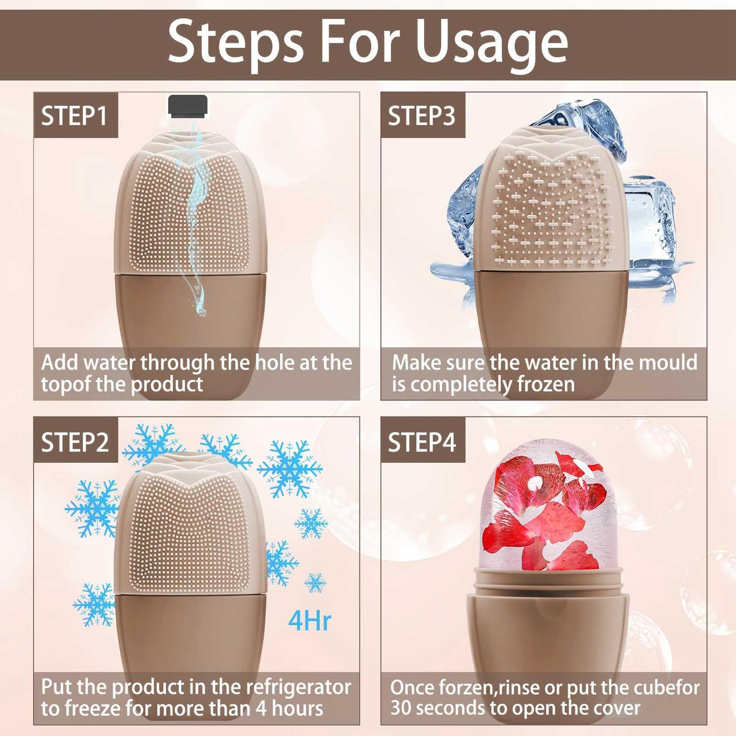 XHJRI Ice Cube Roller Massager for Face, Eyes and Neck Naturally Conditioning and Skin Care,De-Puff Eye Bags,Reduce Migraine Pain,Reusable Massage Silicone Ice Mold (Pink)