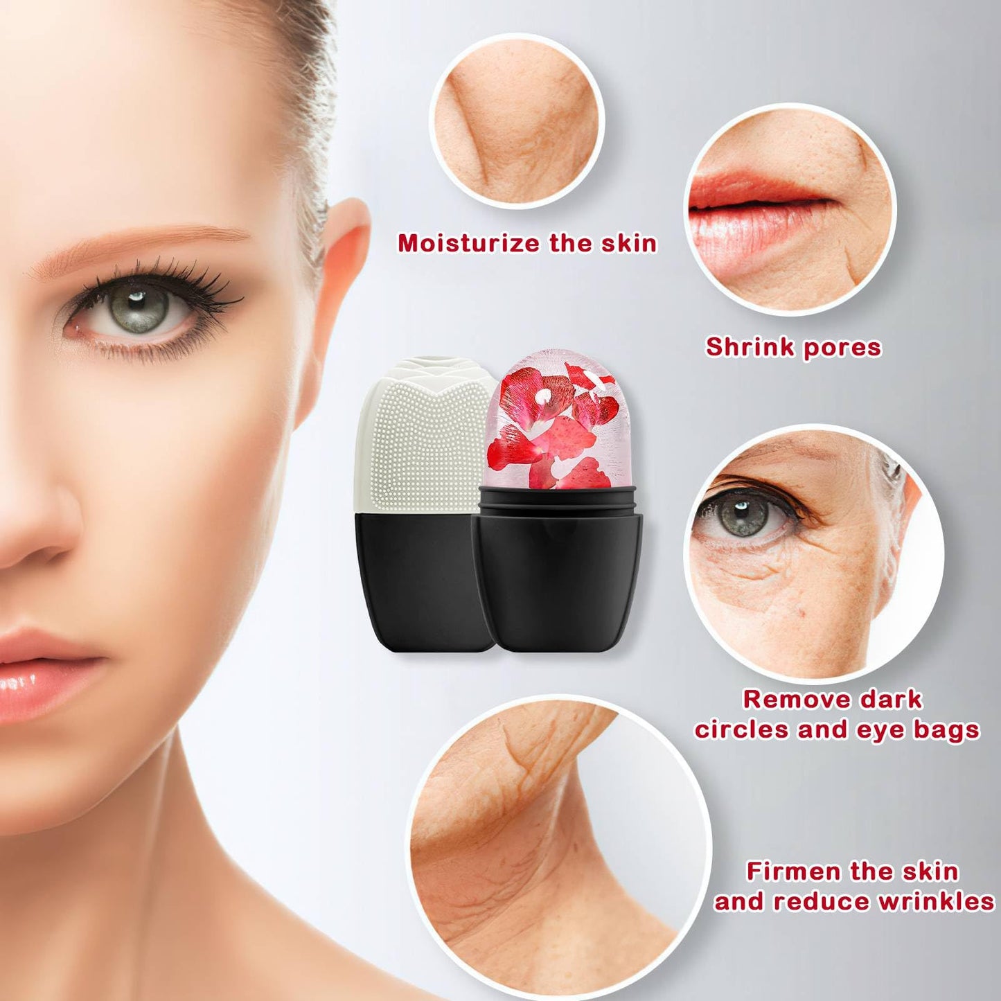 XHJRI Ice Cube Roller Massager for Face, Eyes and Neck Naturally Conditioning and Skin Care,De-Puff Eye Bags,Reduce Migraine Pain,Reusable Massage Silicone Ice Mold (Pink)