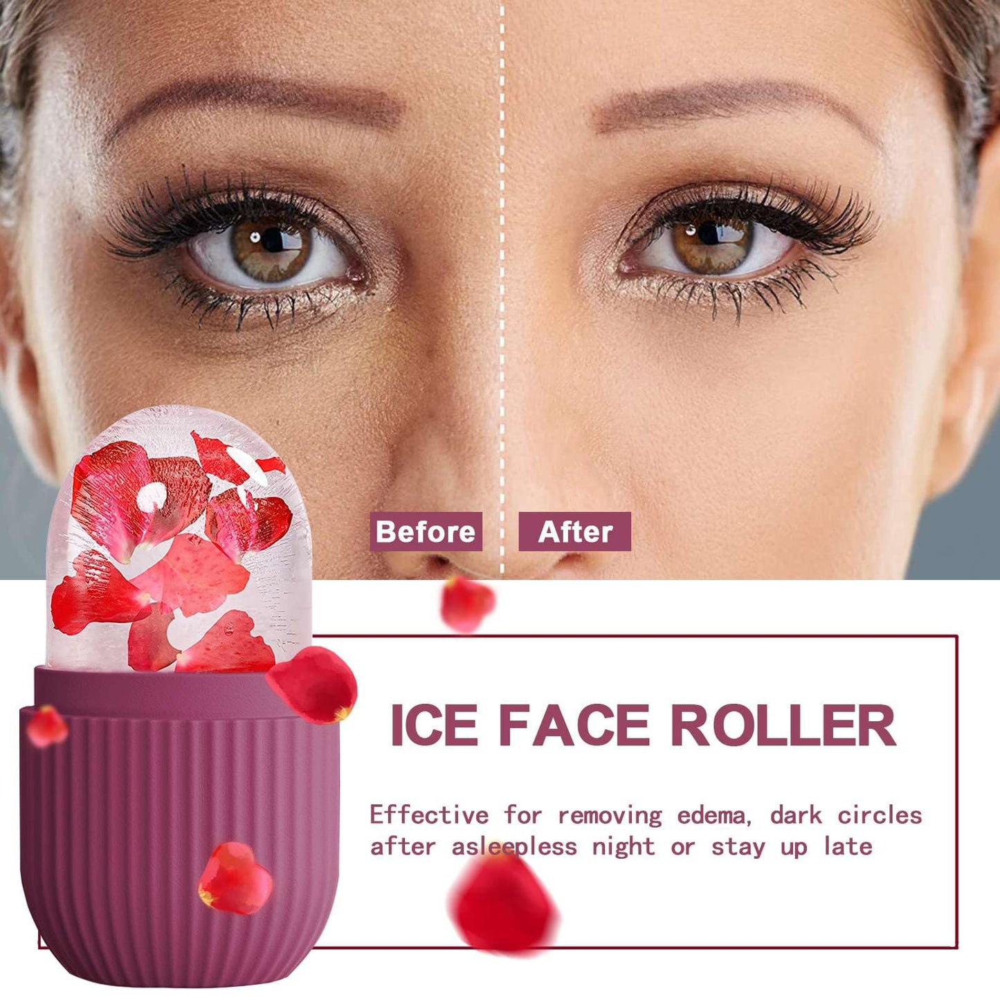 XHJRI Ice Cube Roller Massager for Face, Eyes and Neck Naturally Conditioning and Skin Care,De-Puff Eye Bags,Reduce Migraine Pain,Reusable Massage Silicone Ice Mold (Pink)
