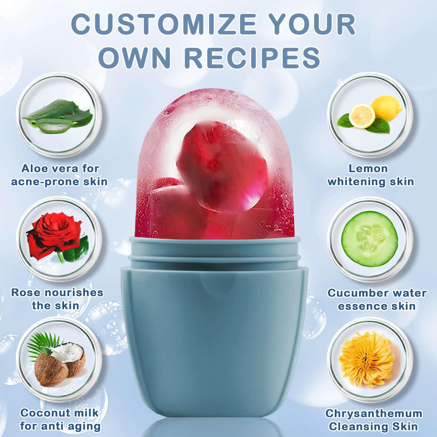 XHJRI Ice Cube Roller Massager for Face, Eyes and Neck Naturally Conditioning and Skin Care,De-Puff Eye Bags,Reduce Migraine Pain,Reusable Massage Silicone Ice Mold (Pink)