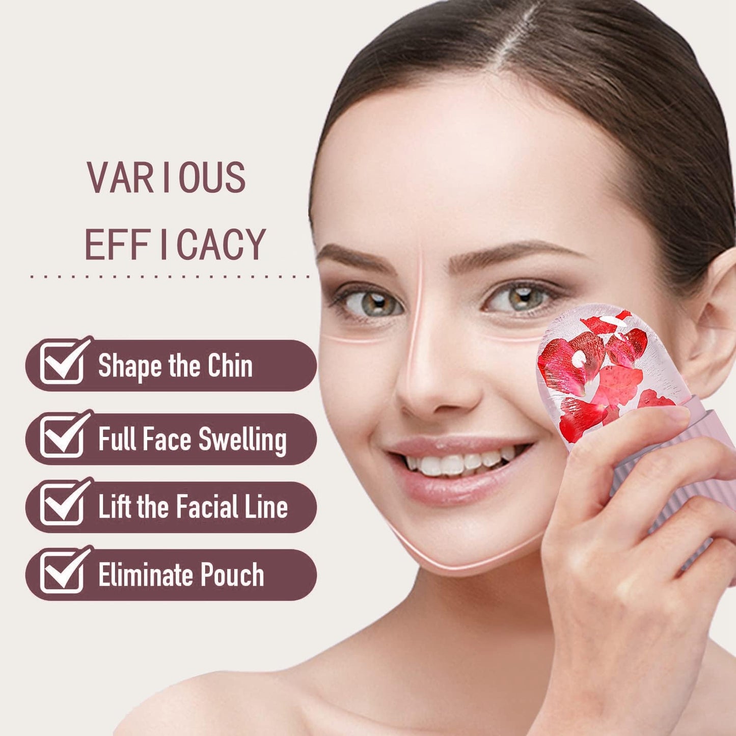 XHJRI Ice Cube Roller Massager for Face, Eyes and Neck Naturally Conditioning and Skin Care,De-Puff Eye Bags,Reduce Migraine Pain,Reusable Massage Silicone Ice Mold (Pink)