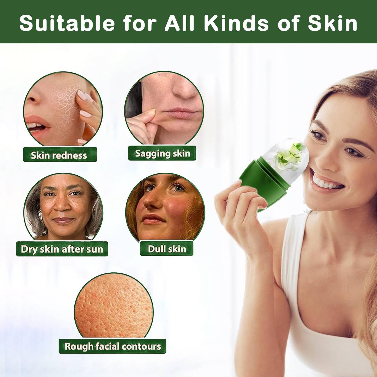 XHJRI Ice Cube Roller Massager for Face, Eyes and Neck Naturally Conditioning and Skin Care,De-Puff Eye Bags,Reduce Migraine Pain,Reusable Massage Silicone Ice Mold (Pink)