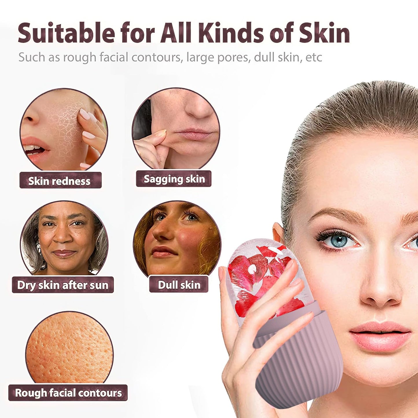 XHJRI Ice Cube Roller Massager for Face, Eyes and Neck Naturally Conditioning and Skin Care,De-Puff Eye Bags,Reduce Migraine Pain,Reusable Massage Silicone Ice Mold (Pink)